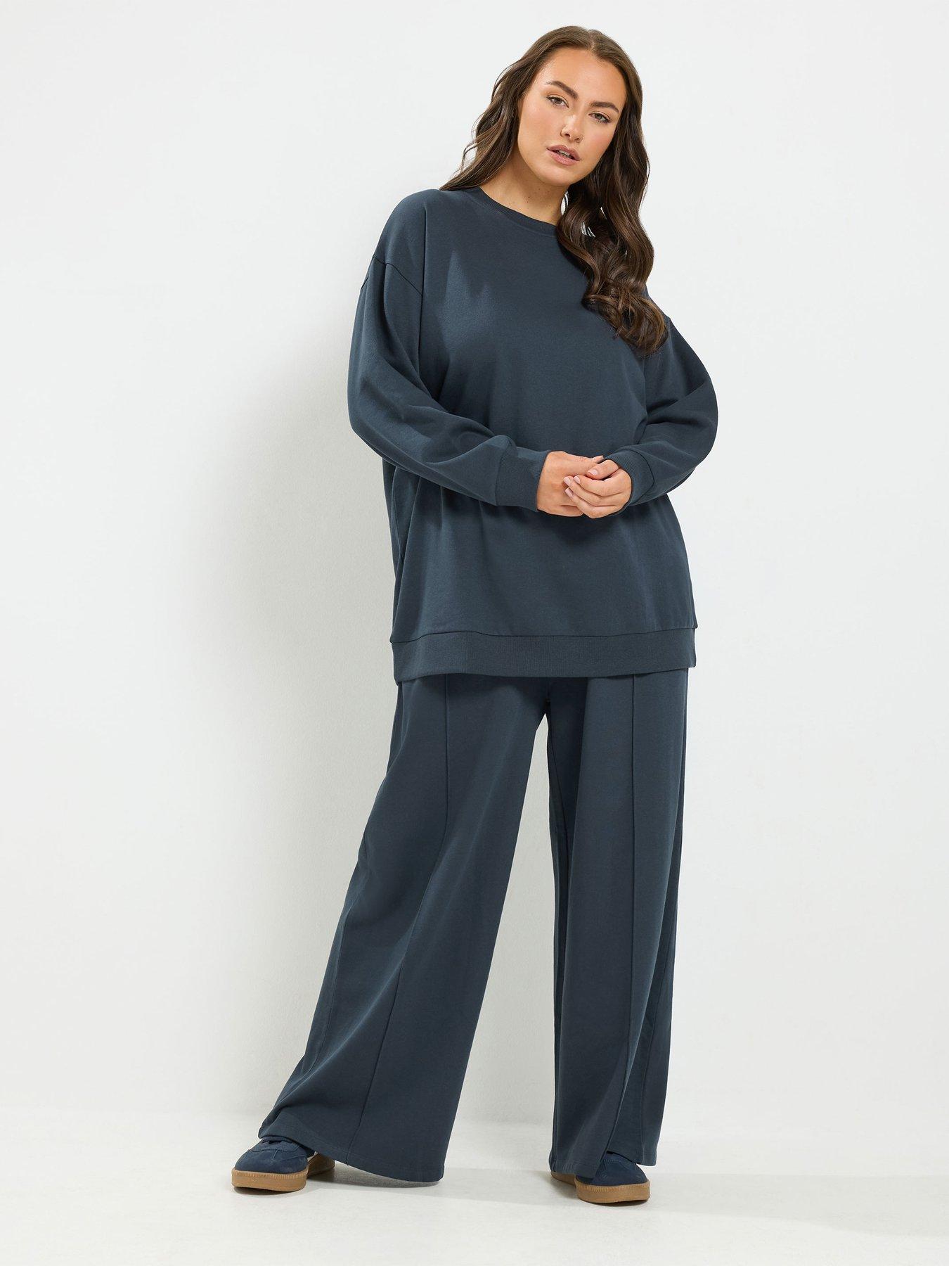 Image 1 of 4 of Yours Curve Sweatshirt And Jogger 28" Set - Blue