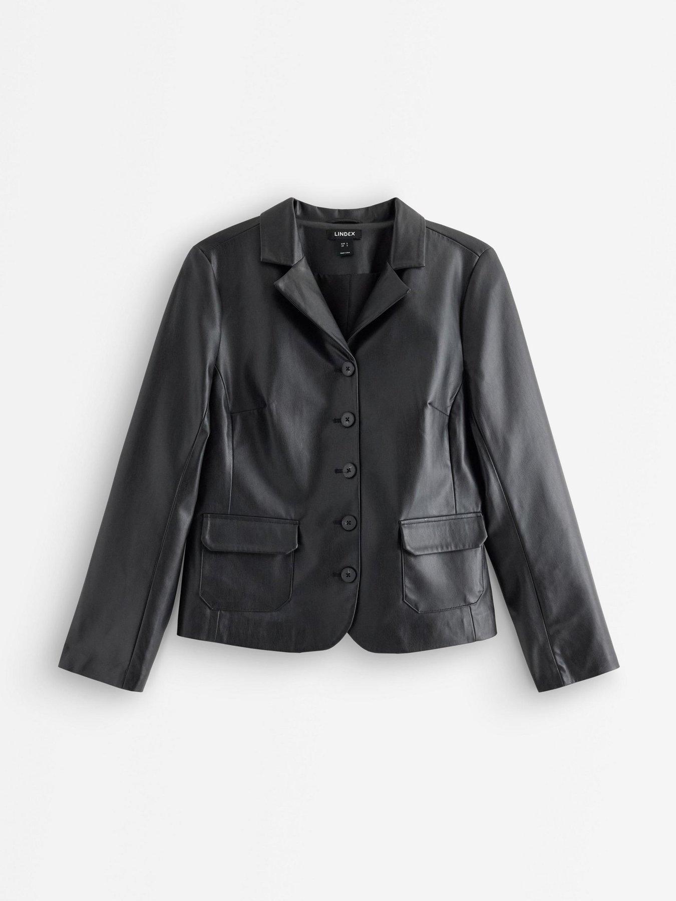 Image 2 of 4 of Lindex Womens Faux Leather Button Front Tailored Blazer - Black