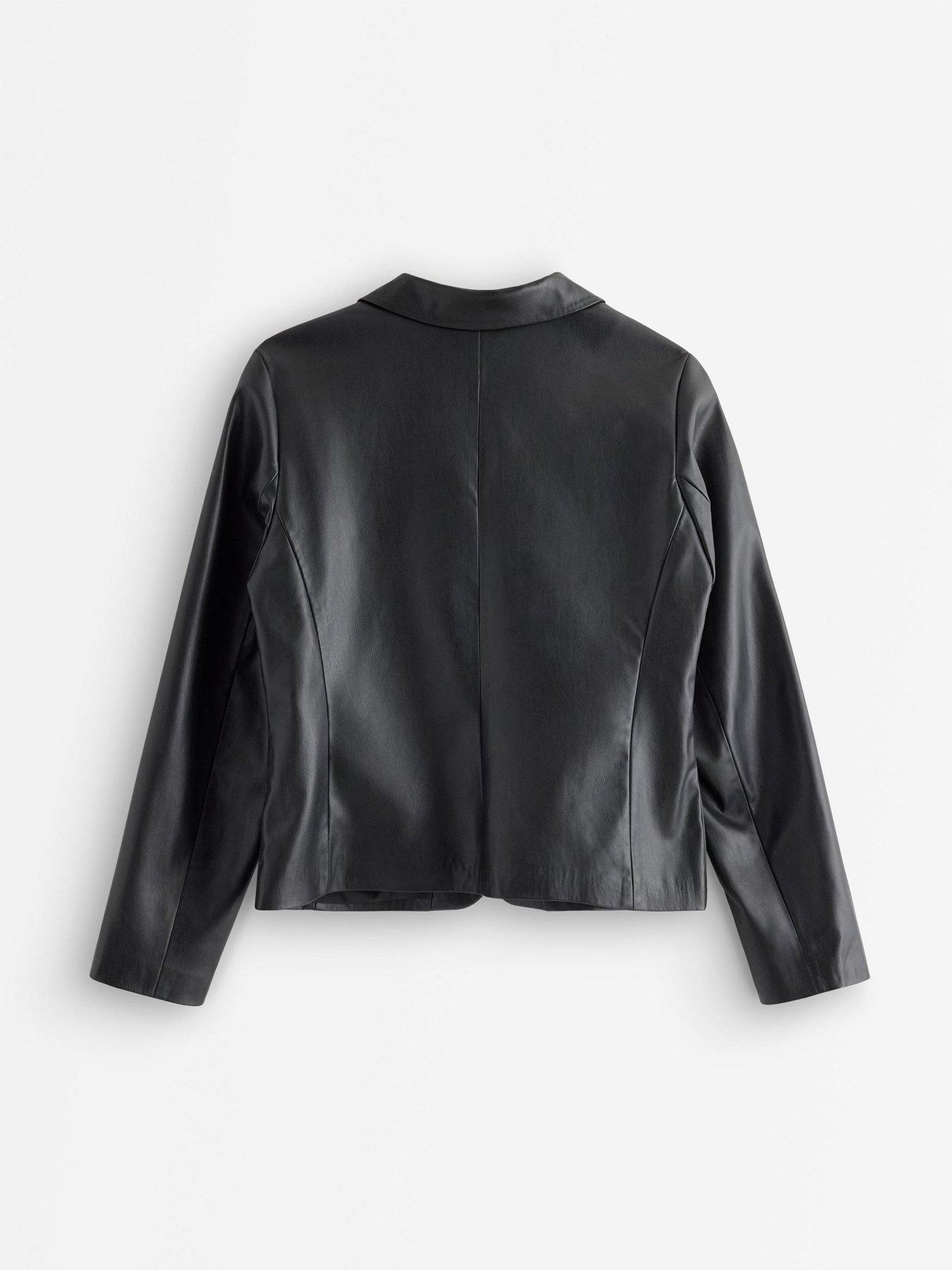 Image 3 of 4 of Lindex Womens Faux Leather Button Front Tailored Blazer - Black