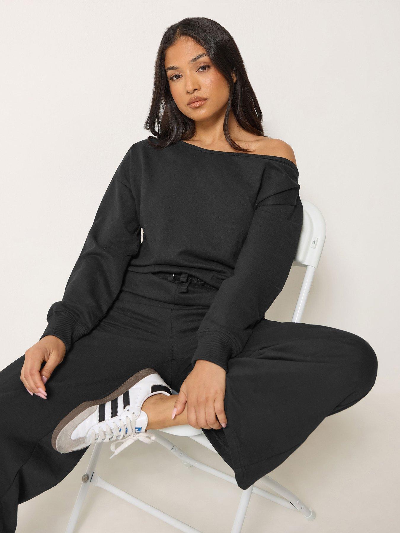 Image 4 of 4 of PixieGirl Womens Petite One Shoulder Drawstring Wide Leg Jumpsuit - Black