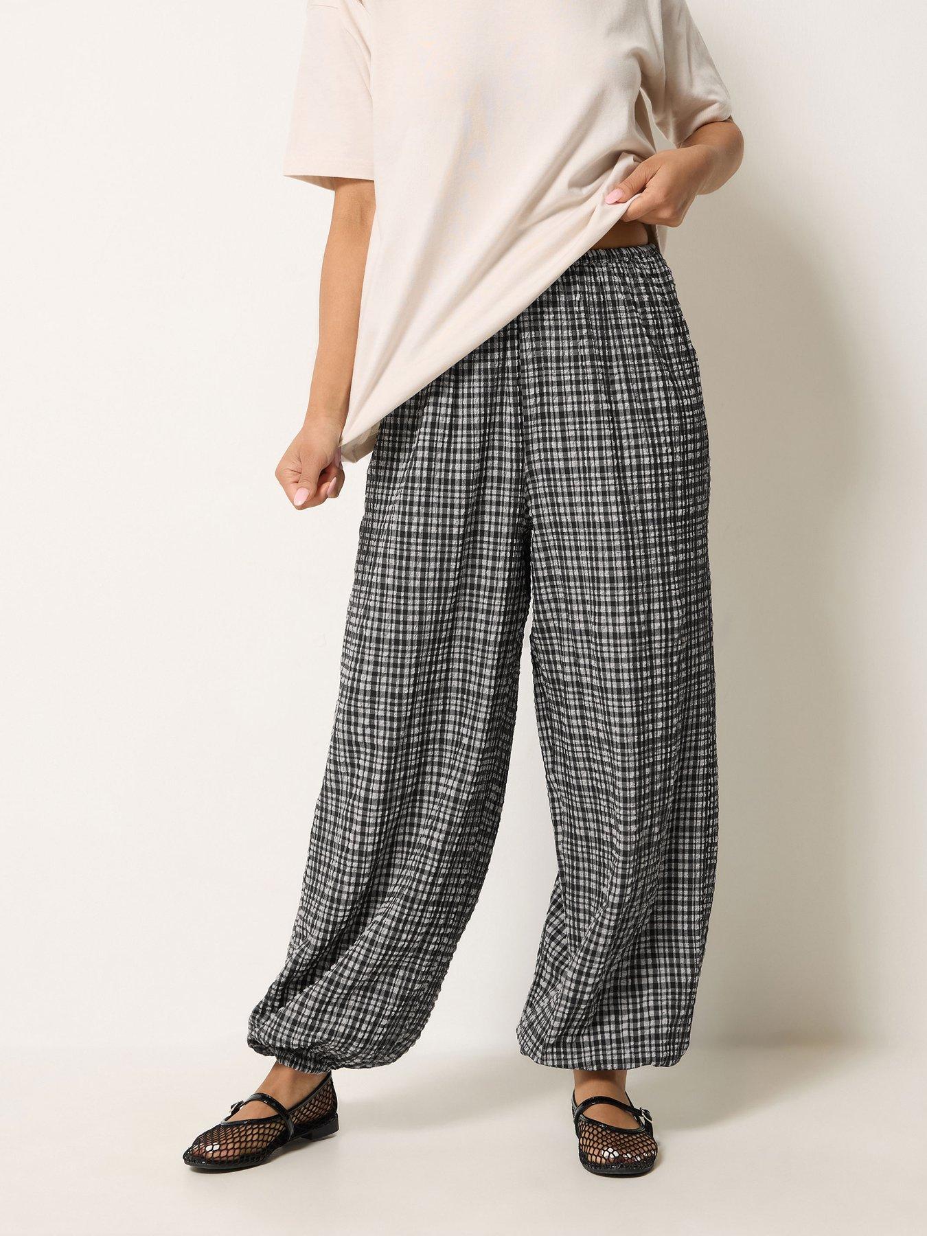 PixieGirl Petite Balloon Crinkle Wide Leg Trouser - Grey