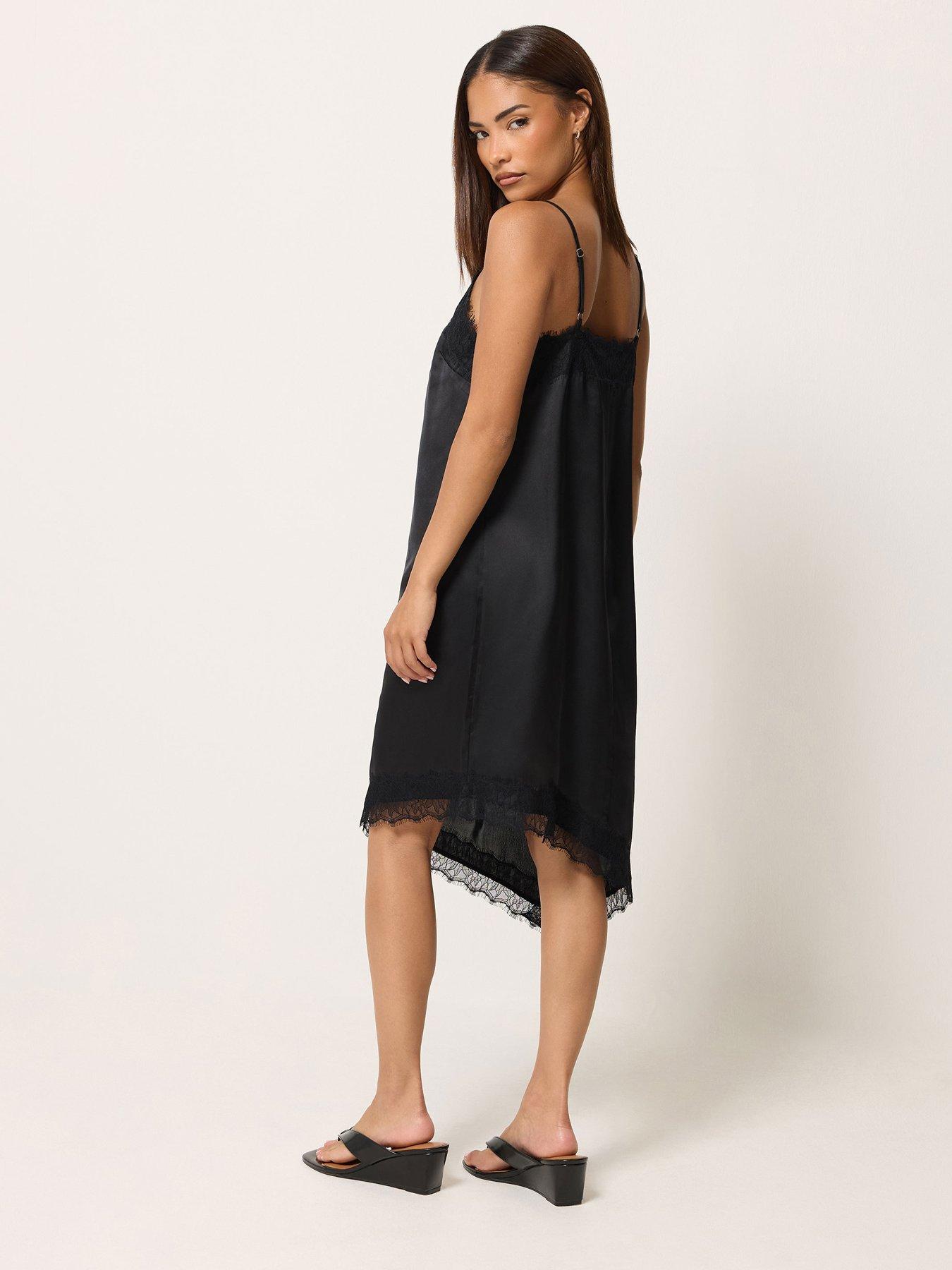 Image 2 of 4 of PixieGirl PixieGirl Womens Petite Lace Satin Asymmetric Dress - Black