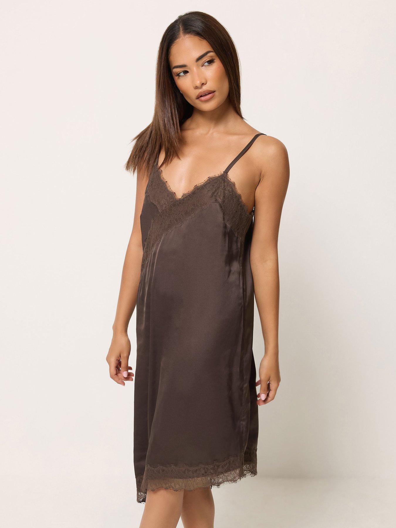 Image 3 of 4 of PixieGirl Petite Lace Satin Asymmetric Dress
