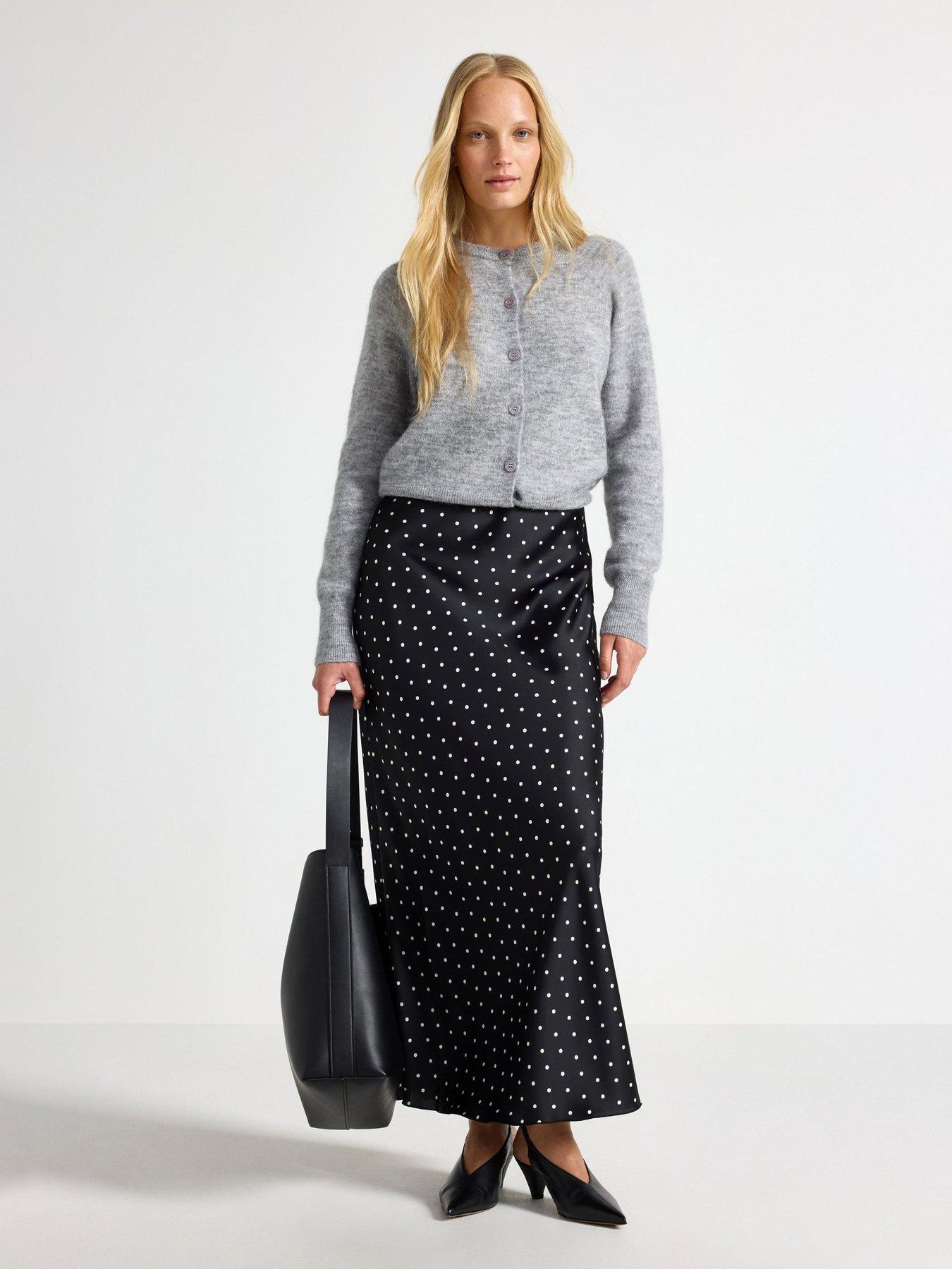 Image 1 of 4 of Lindex Women's Mary Polka Dot Satin Skirt - Black