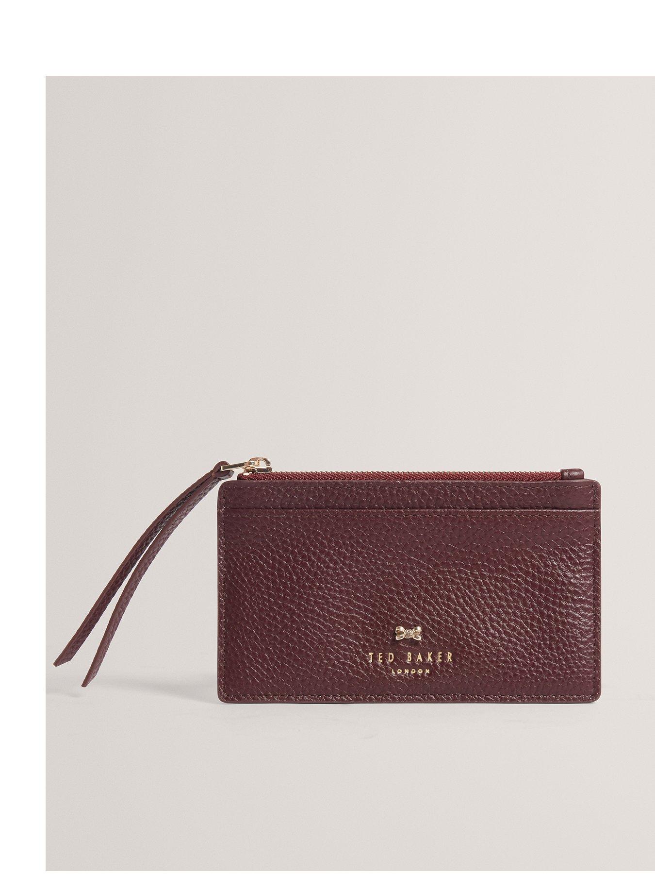 Image 1 of 4 of Ted Baker Pebbled Leather Zip Card Holder - Red
