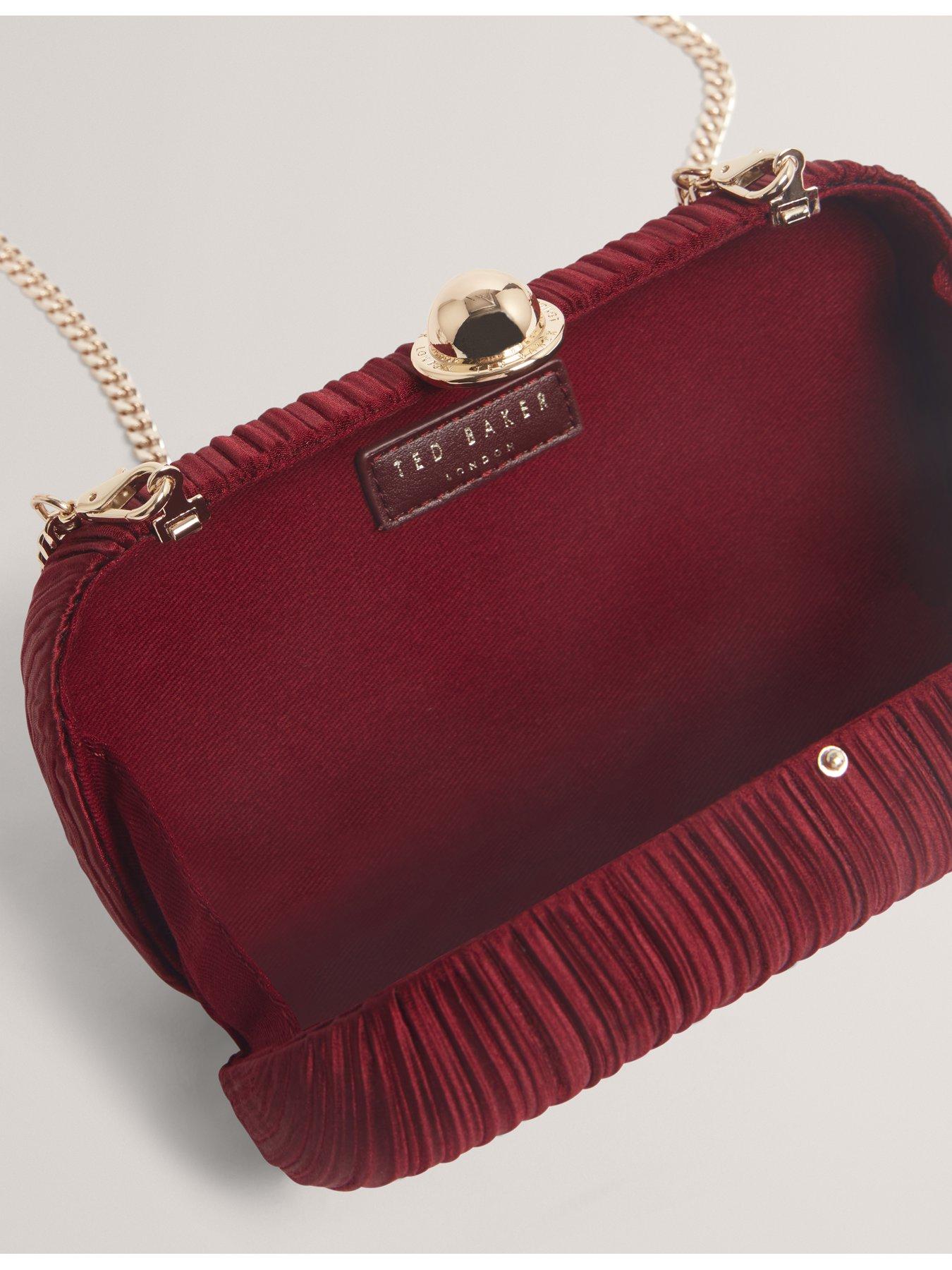 Image 4 of 5 of Ted Baker Pleated Satin Hard Clutch Bag - Red
