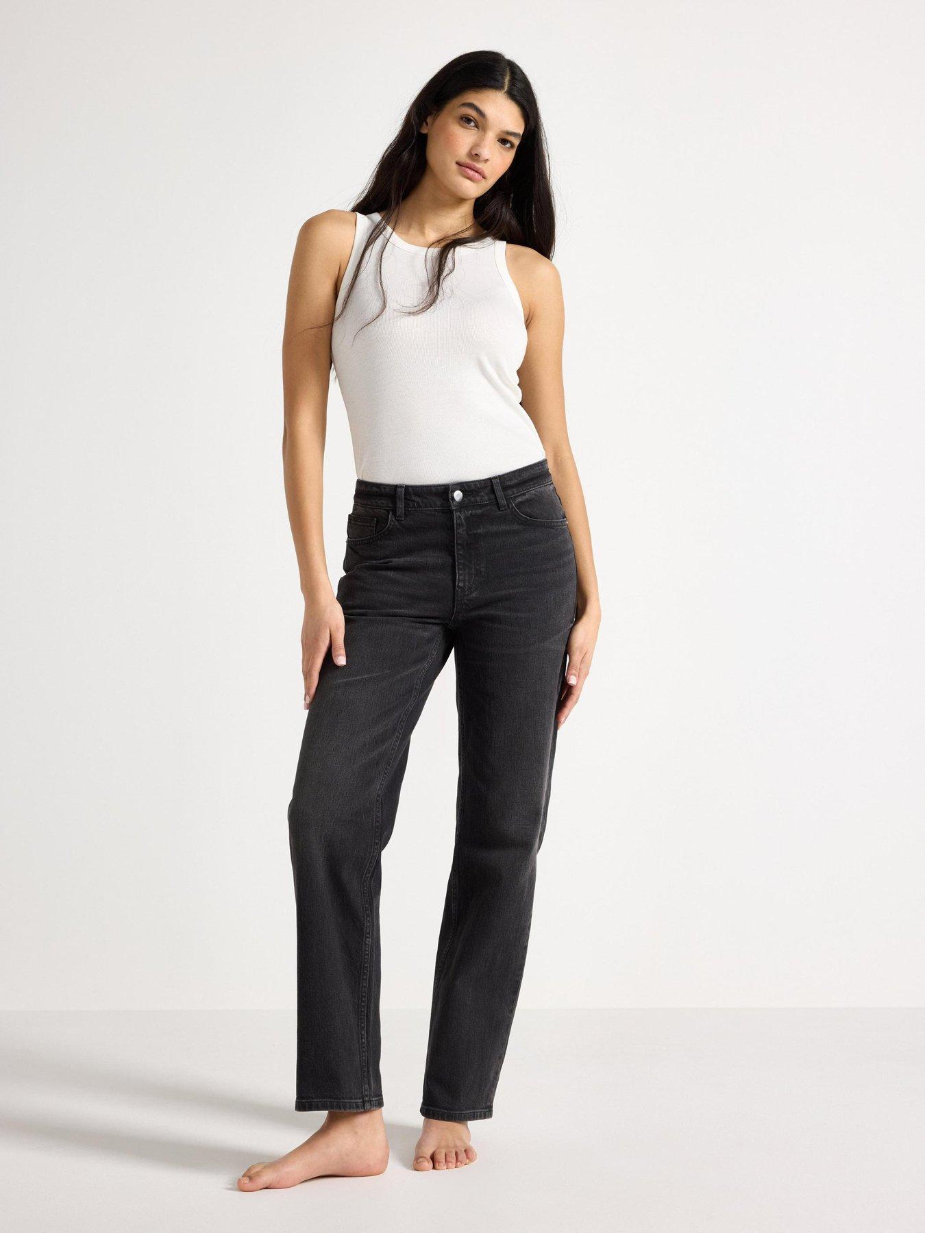 Image 1 of 4 of Lindex Womens High-Rise Straight Leg Denim Trousers - Black