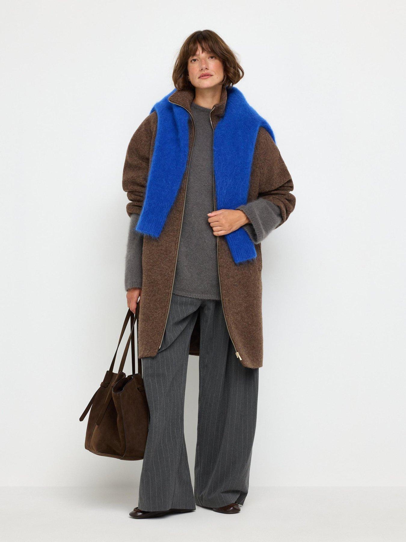 Image 1 of 4 of Lindex Womens Emily Longline Funnel Neck Zip Coat - Brown
