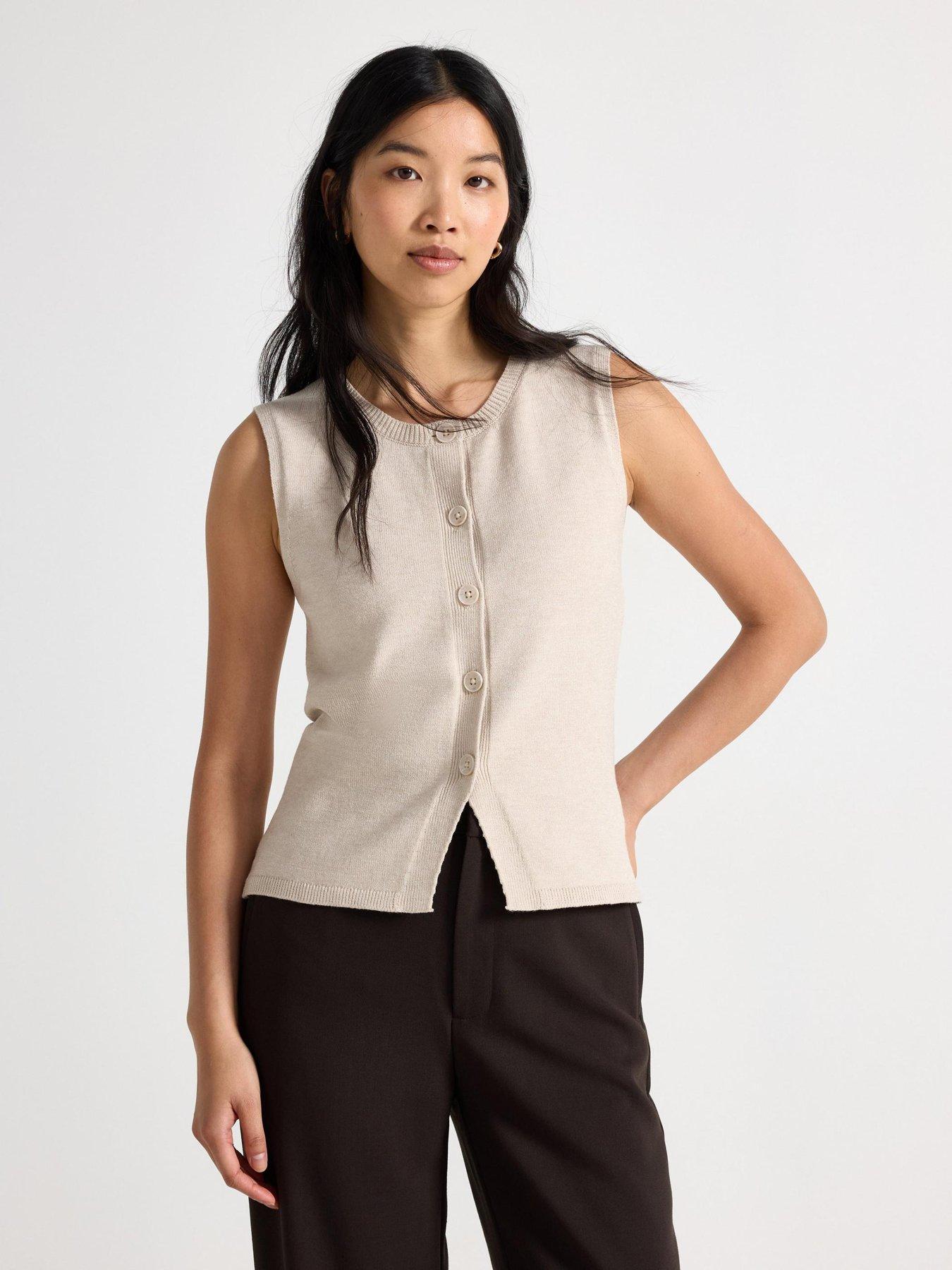 Image 1 of 4 of Lindex Women's Knitted Button-Front Vest - Light Beige