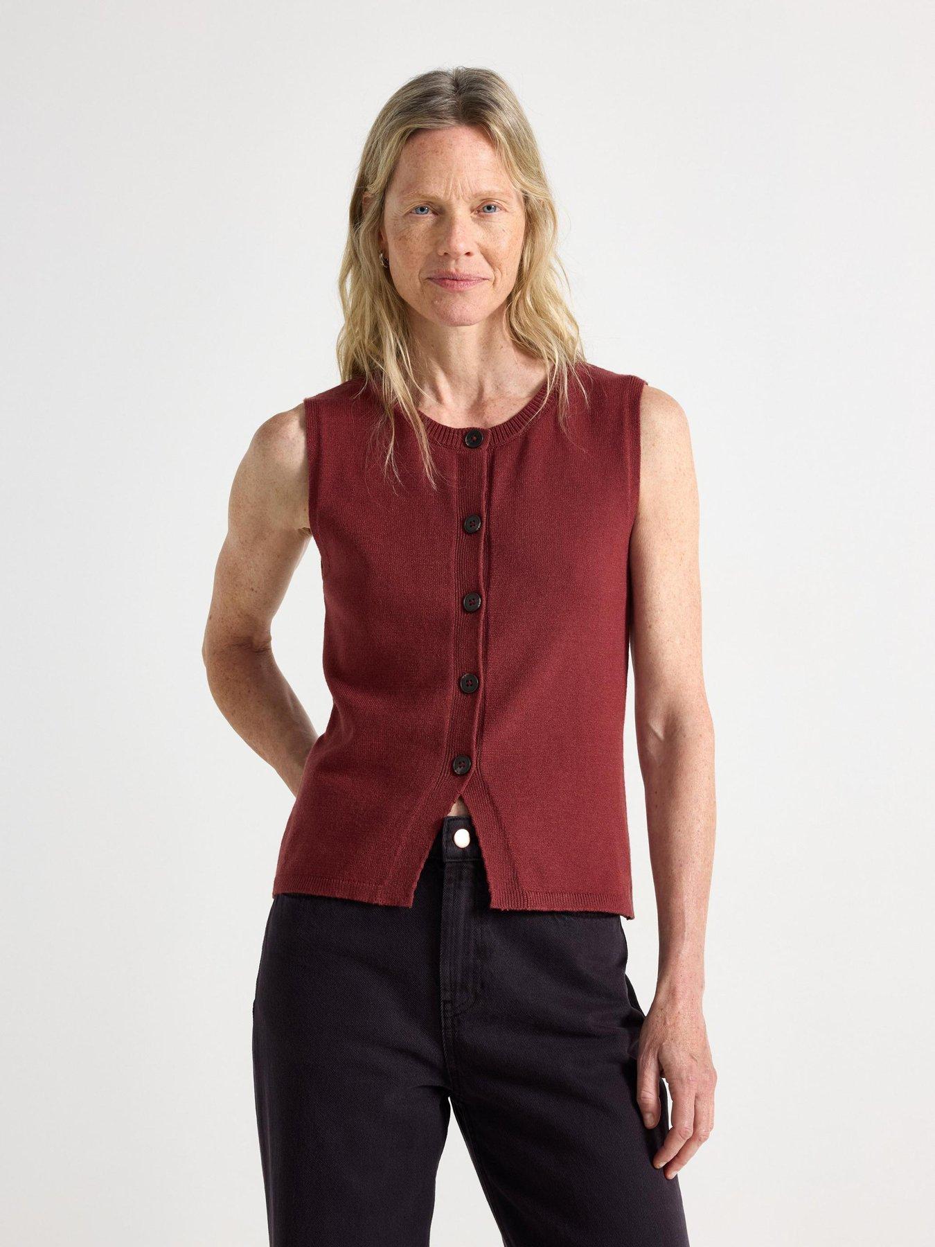 Image 1 of 4 of Lindex Women's Knitted Button-Front Vest - Red