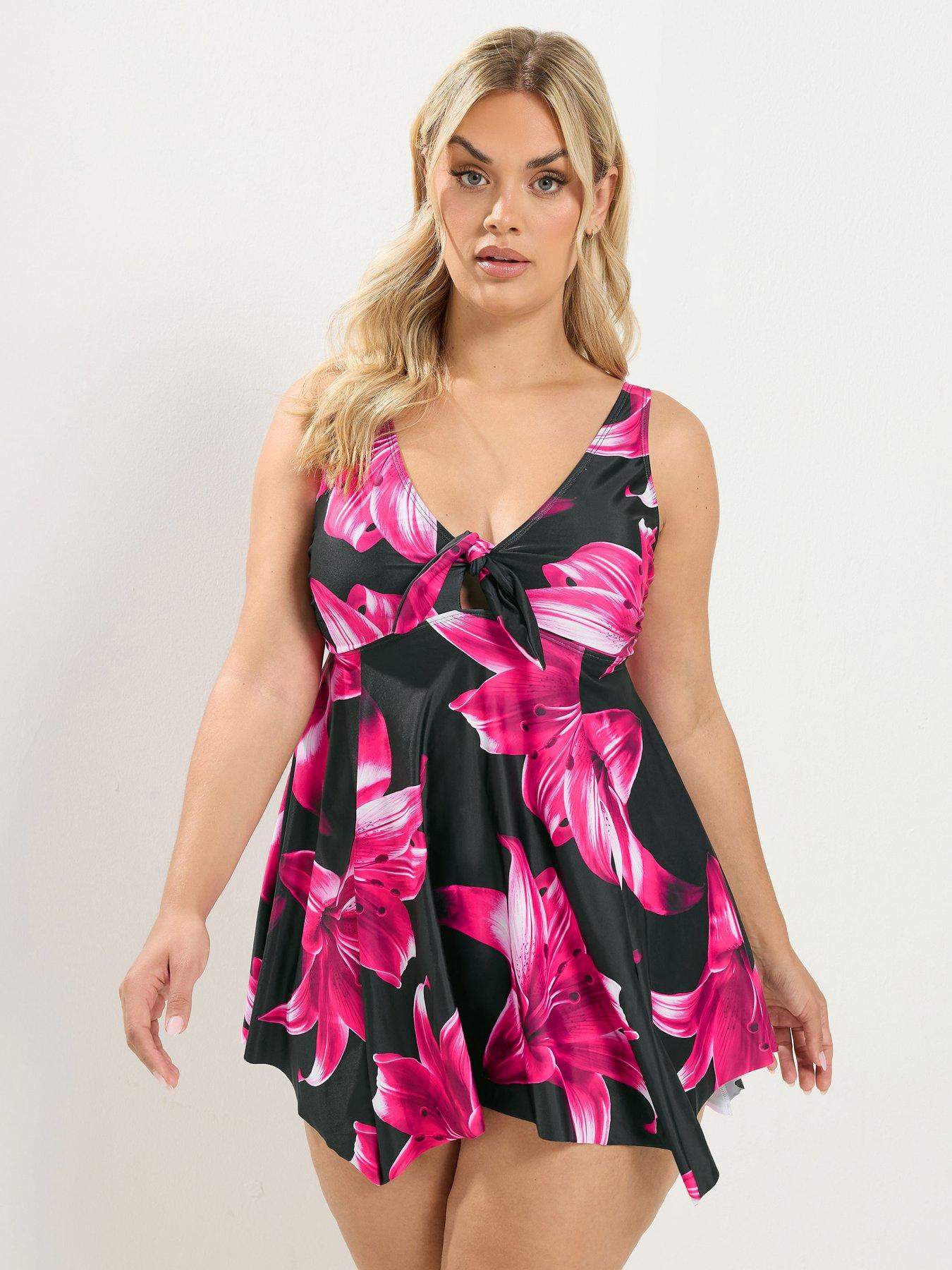 Yours YOURS Curve Floral Knot Front Tankini Top - Black