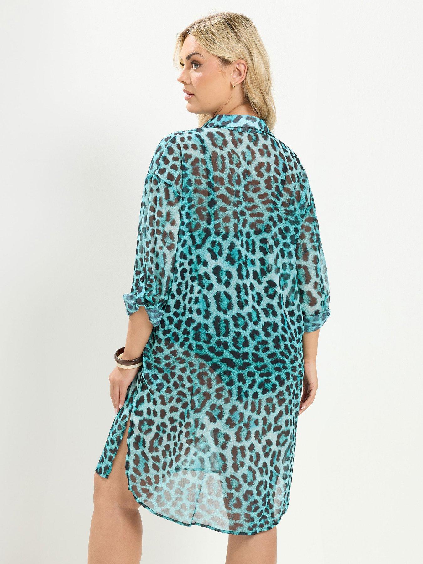 Image 2 of 4 of Yours Curve Longline Shirt Bright Animal - Blue
