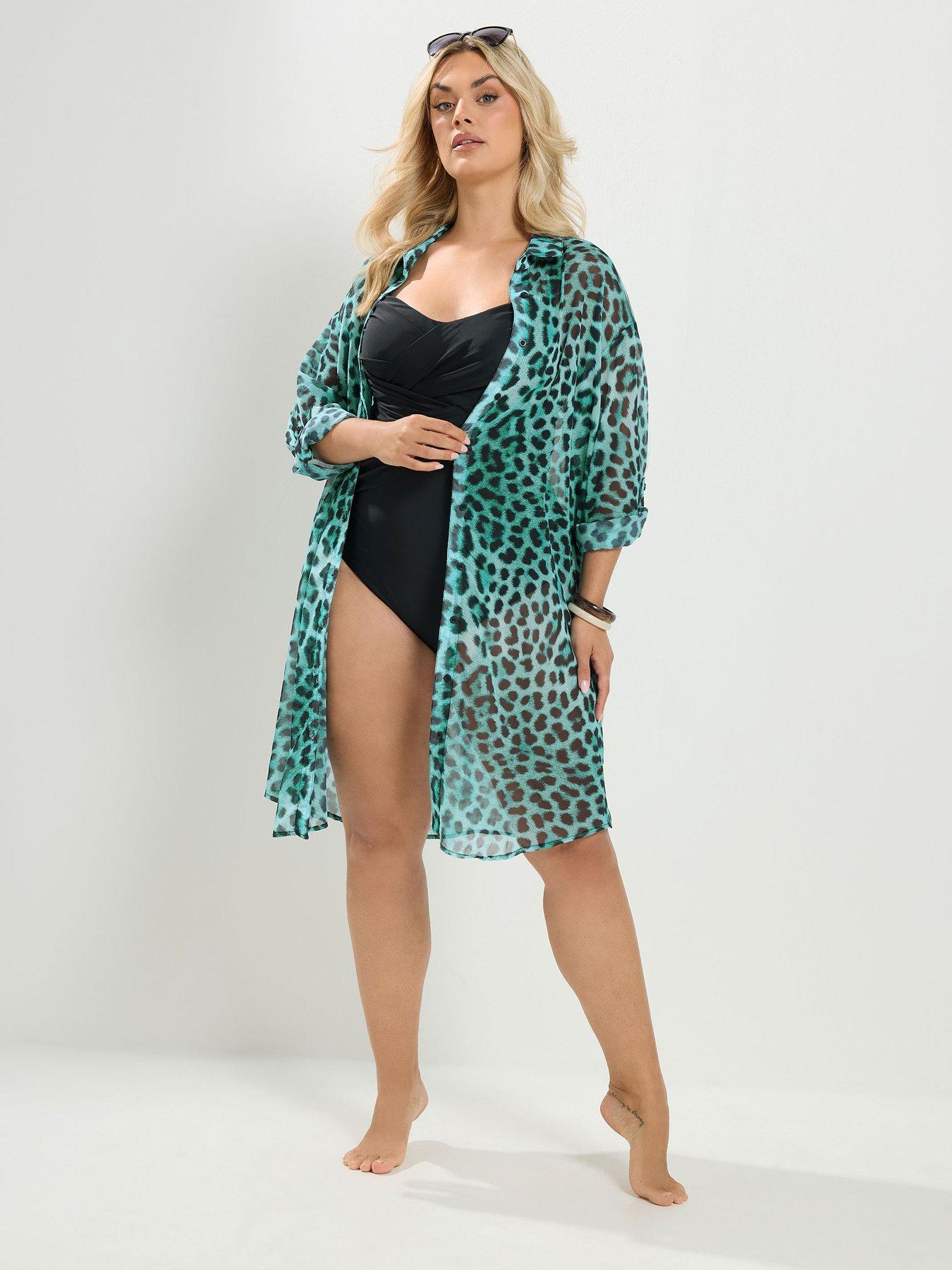 Image 3 of 4 of Yours Curve Longline Shirt Bright Animal - Blue