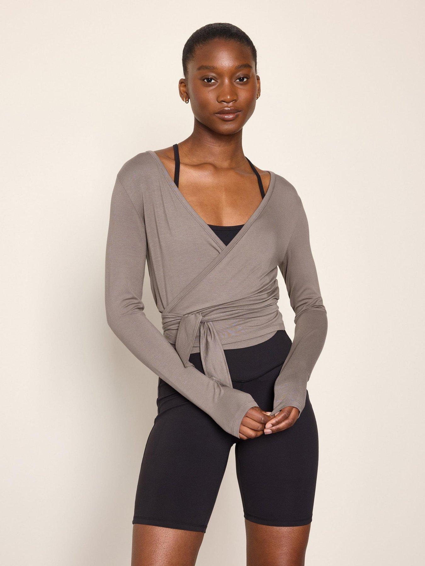 Image 1 of 4 of Lindex Women's Janni Long Sleeve Wrap Top with Side Tie - Dark Khaki