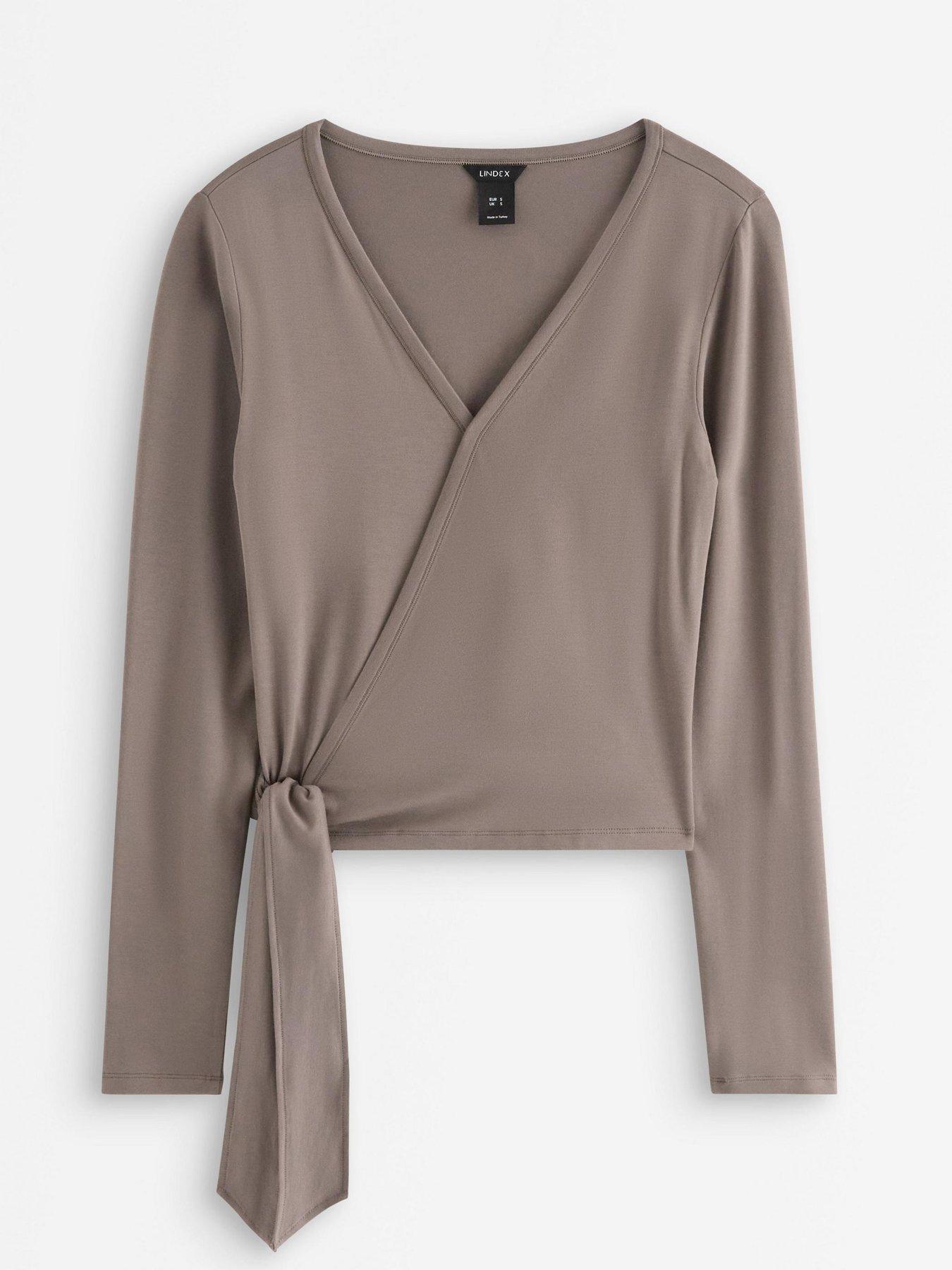 Image 2 of 4 of Lindex Women's Janni Long Sleeve Wrap Top with Side Tie - Dark Khaki