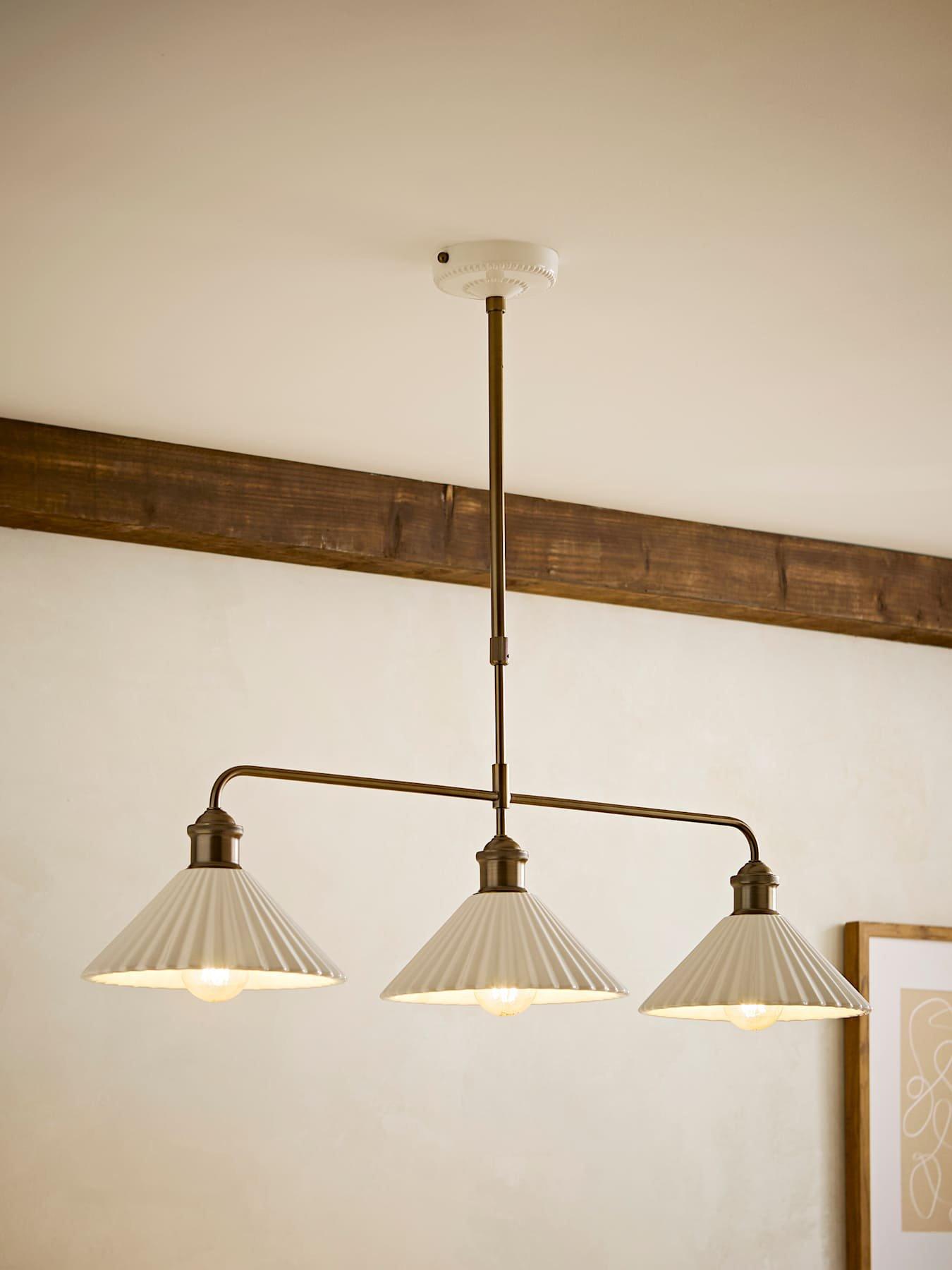 Image 1 of 7 of ValueLights Burford Ceramic Ribbed 3 Drop Diner Bar Ceiling Light