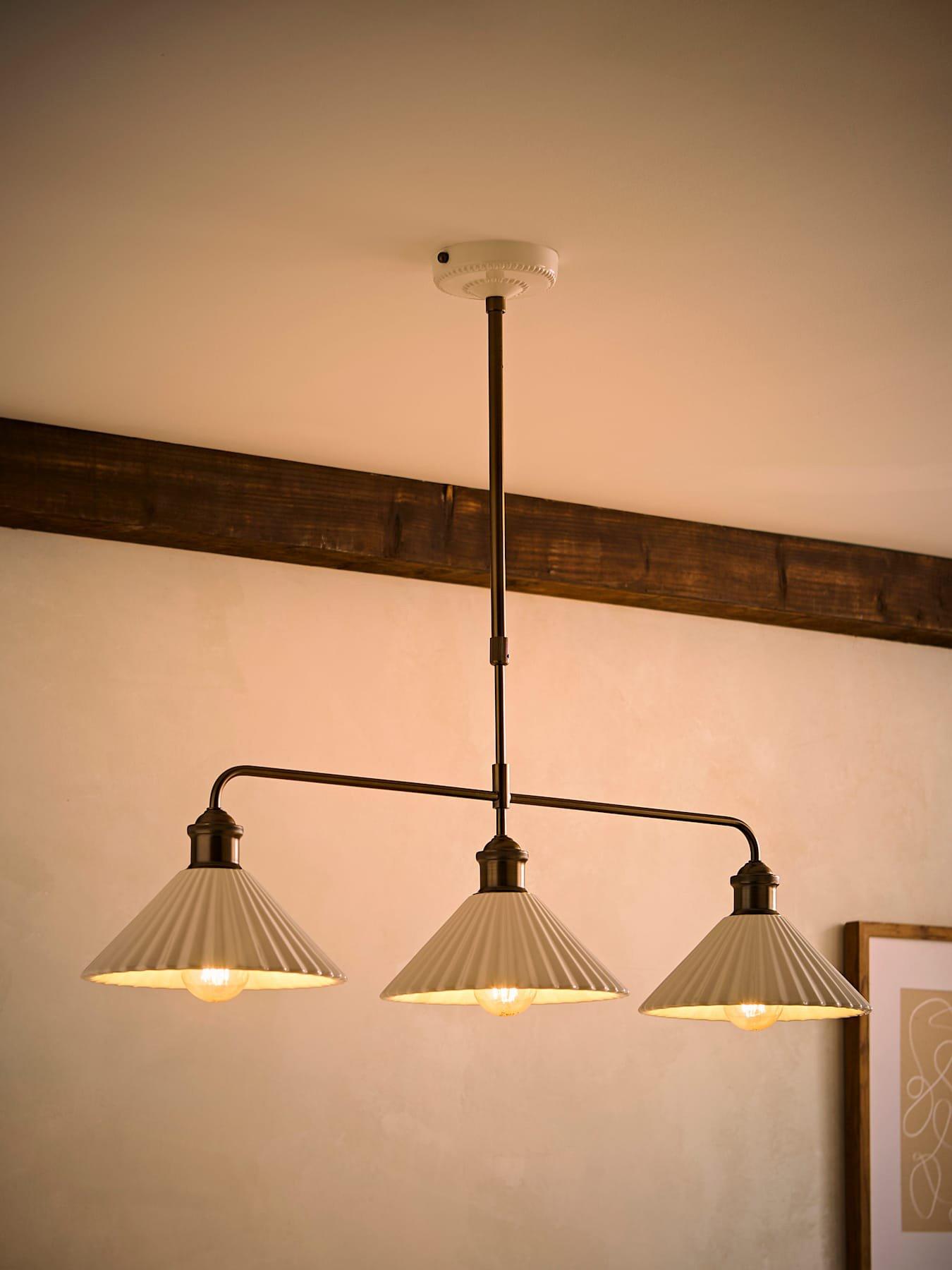Image 3 of 7 of ValueLights Burford Ceramic Ribbed 3 Drop Diner Bar Ceiling Light