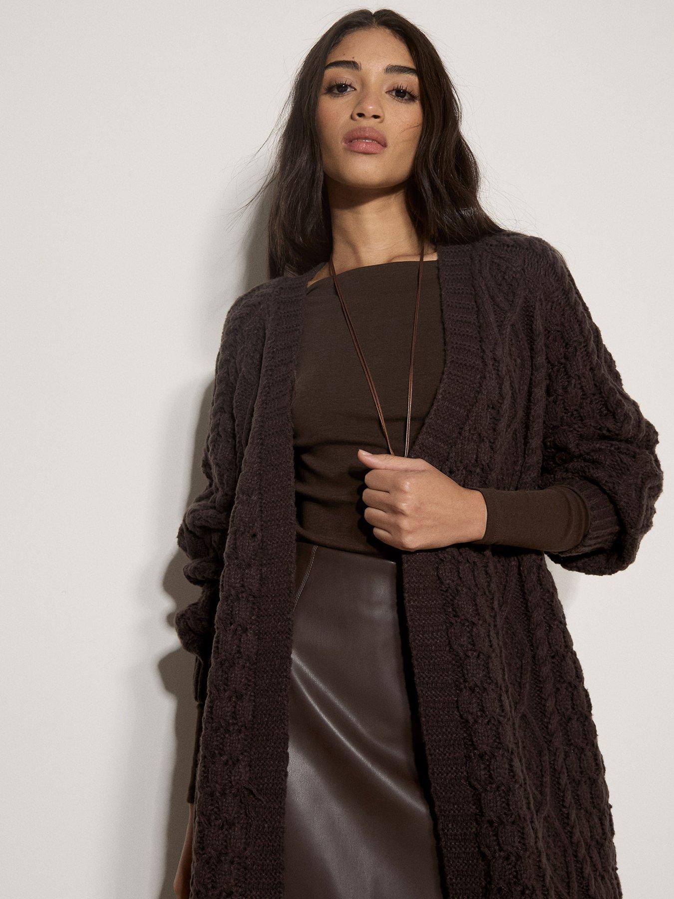 Image 1 of 4 of Apricot Apricot Cable Knit Open Midi Cardigan