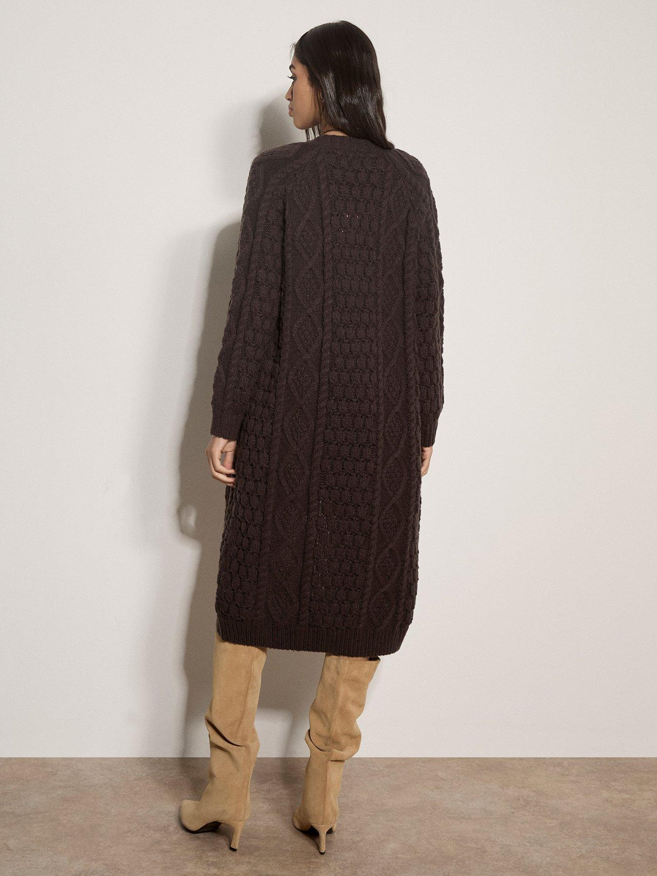 Image 2 of 4 of Apricot Apricot Cable Knit Open Midi Cardigan