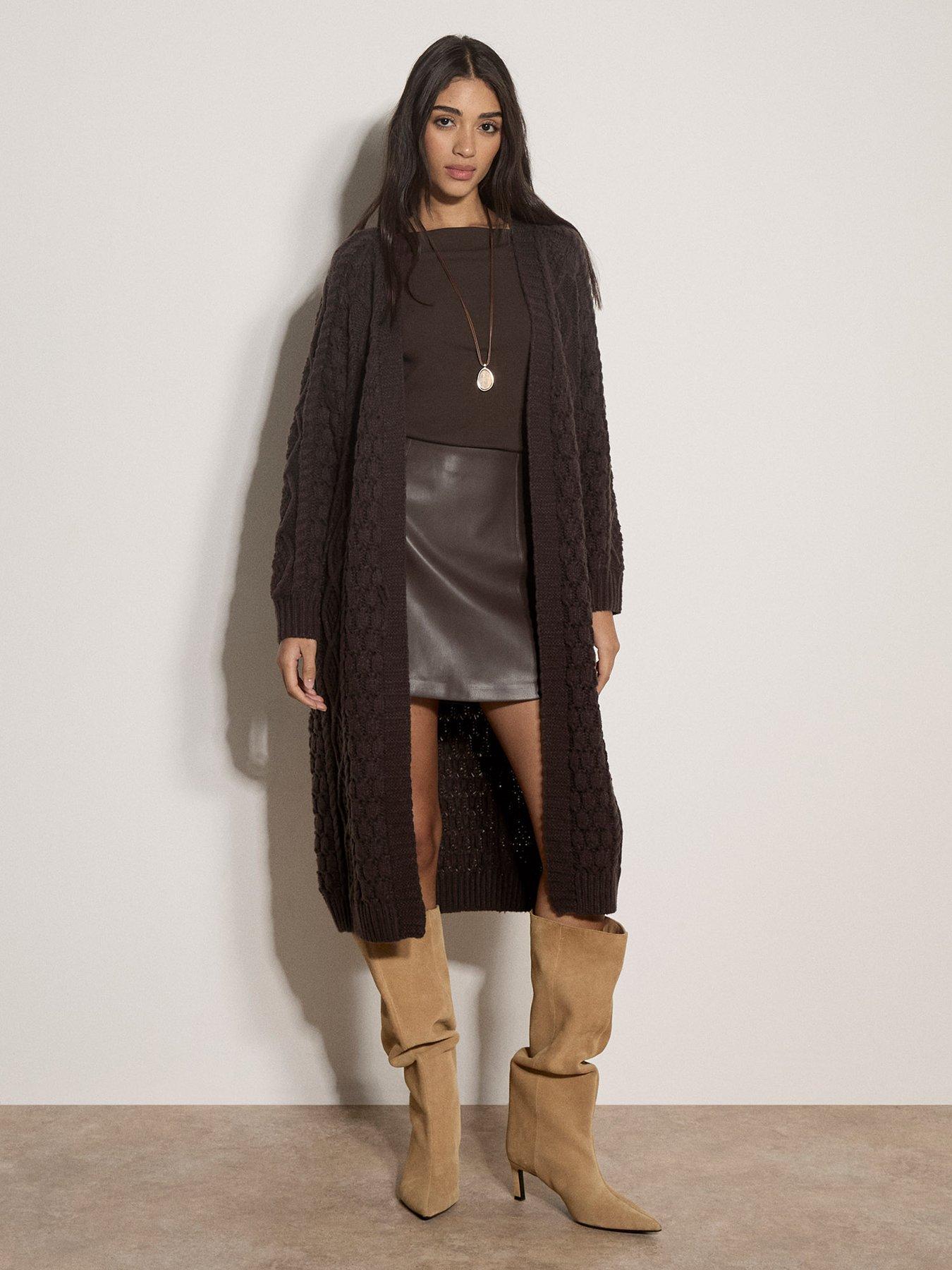 Image 4 of 4 of Apricot Apricot Cable Knit Open Midi Cardigan