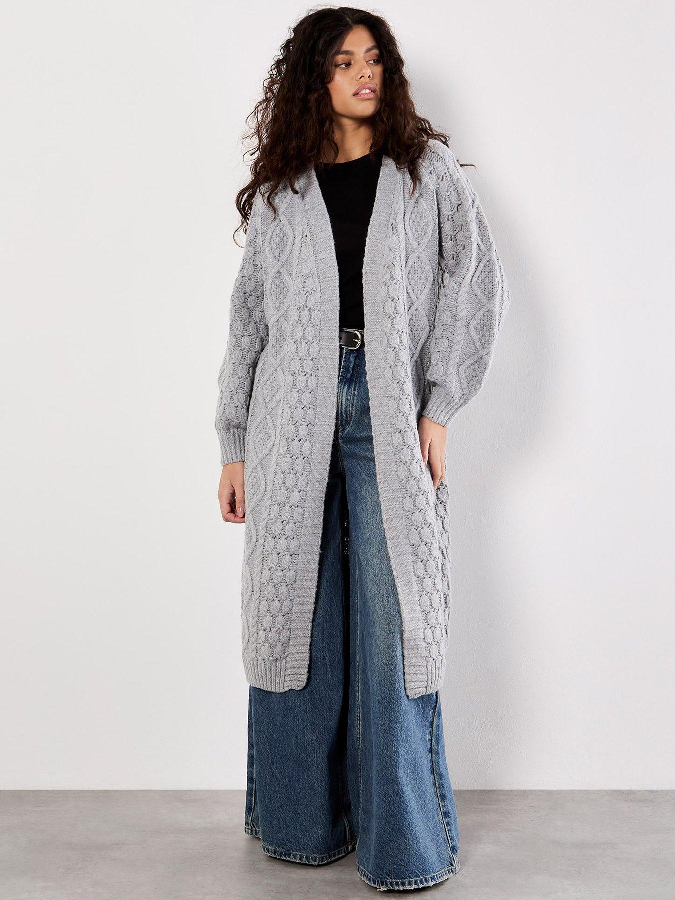 Image 1 of 5 of Apricot Apricot Cable Knit Open Midi Cardigan