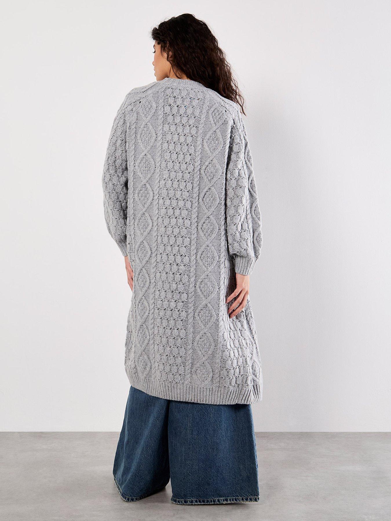 Image 2 of 5 of Apricot Apricot Cable Knit Open Midi Cardigan