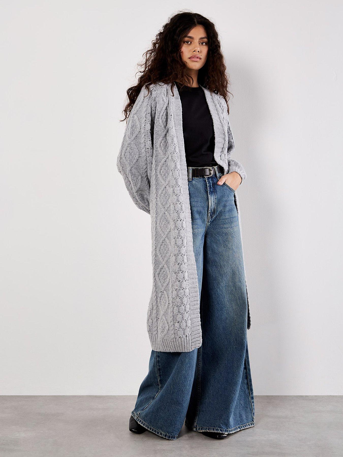Image 3 of 5 of Apricot Apricot Cable Knit Open Midi Cardigan