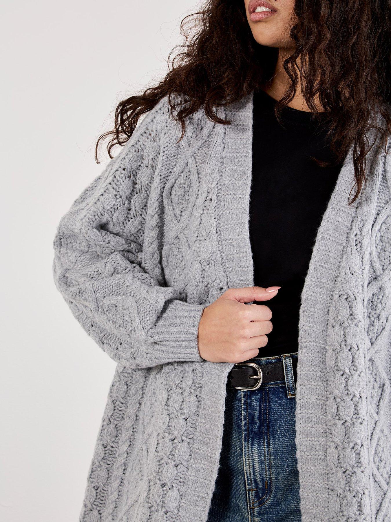 Image 4 of 5 of Apricot Apricot Cable Knit Open Midi Cardigan