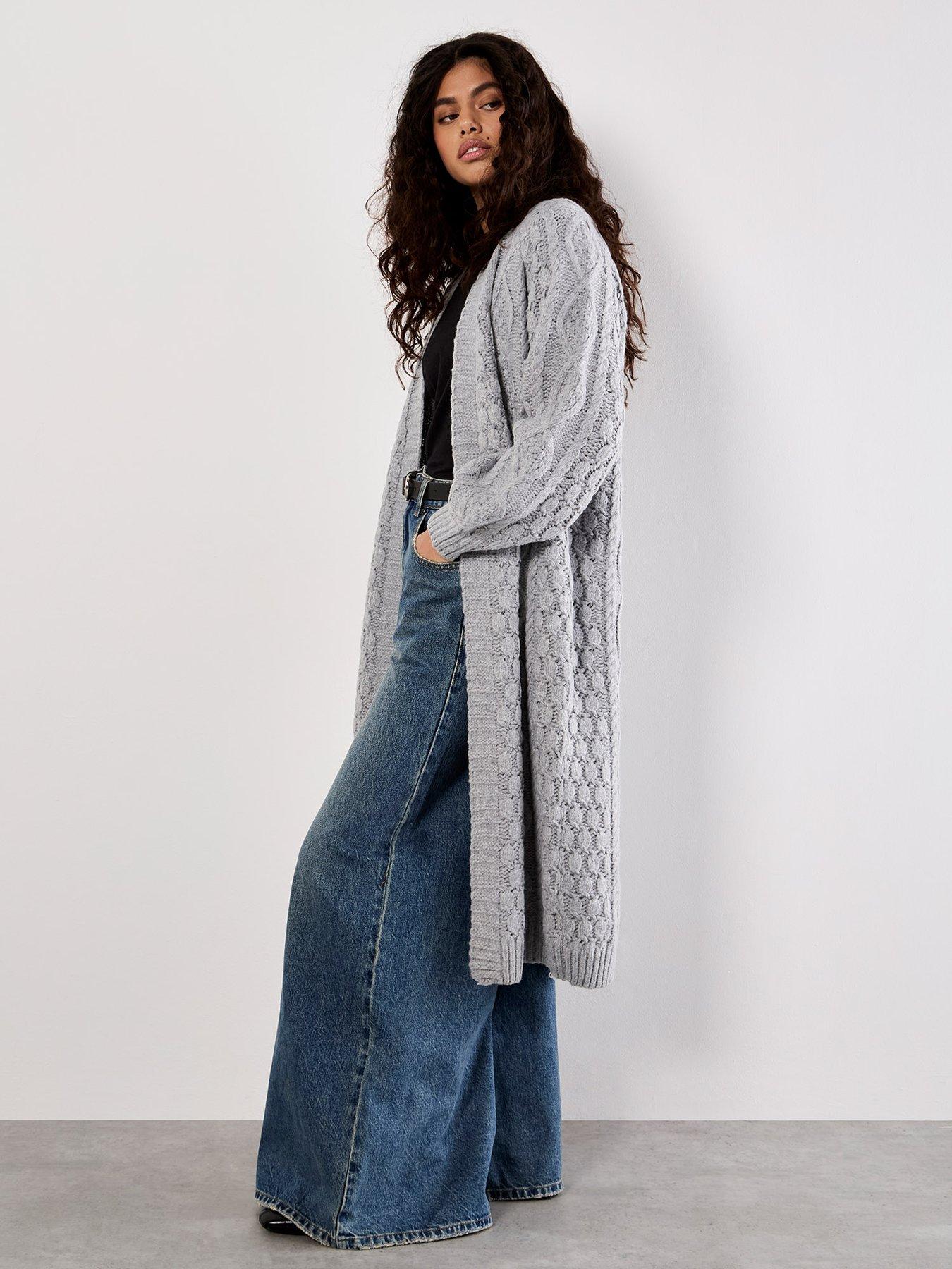 Image 5 of 5 of Apricot Apricot Cable Knit Open Midi Cardigan