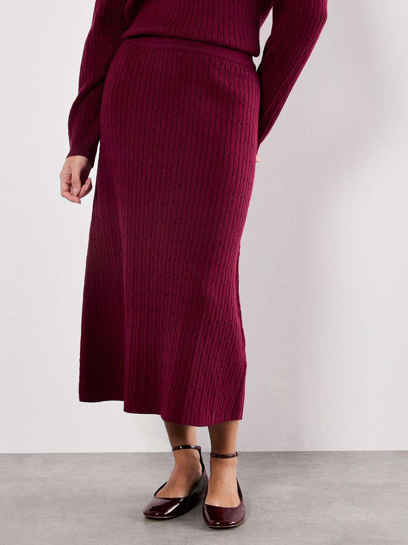 Image 1 of 4 of Apricot Apricot Fine Gauge Cable Knit Midi Skirt