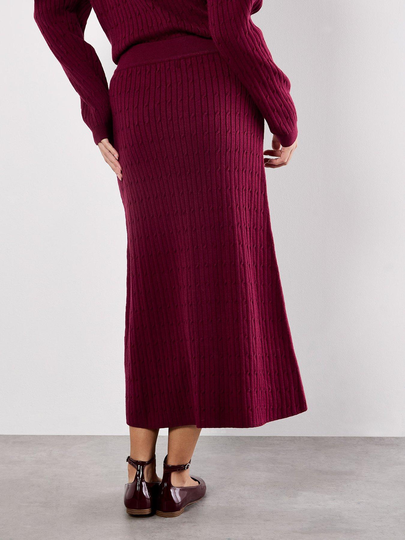 Image 2 of 4 of Apricot Apricot Fine Gauge Cable Knit Midi Skirt