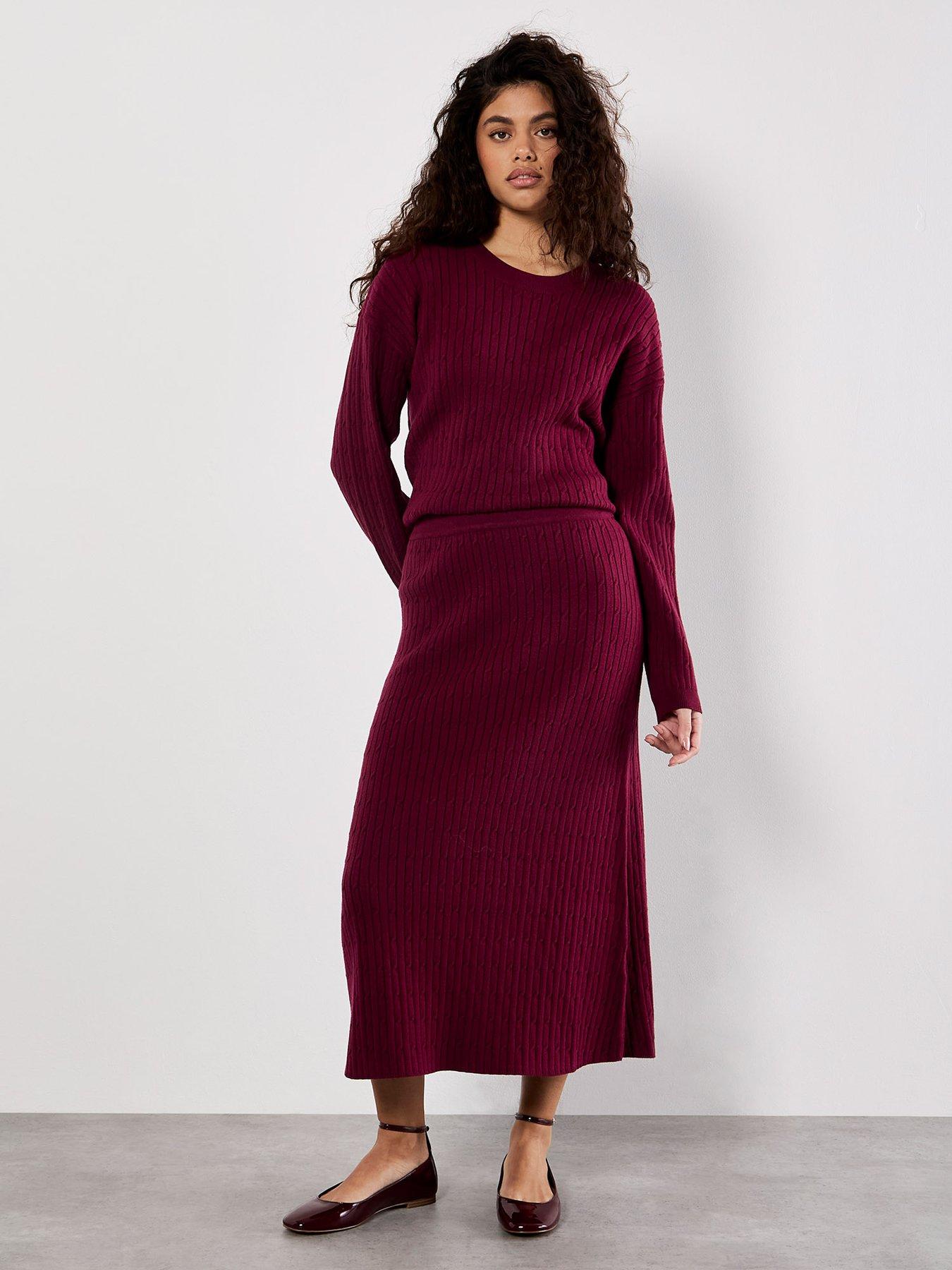 Image 3 of 4 of Apricot Apricot Fine Gauge Cable Knit Midi Skirt