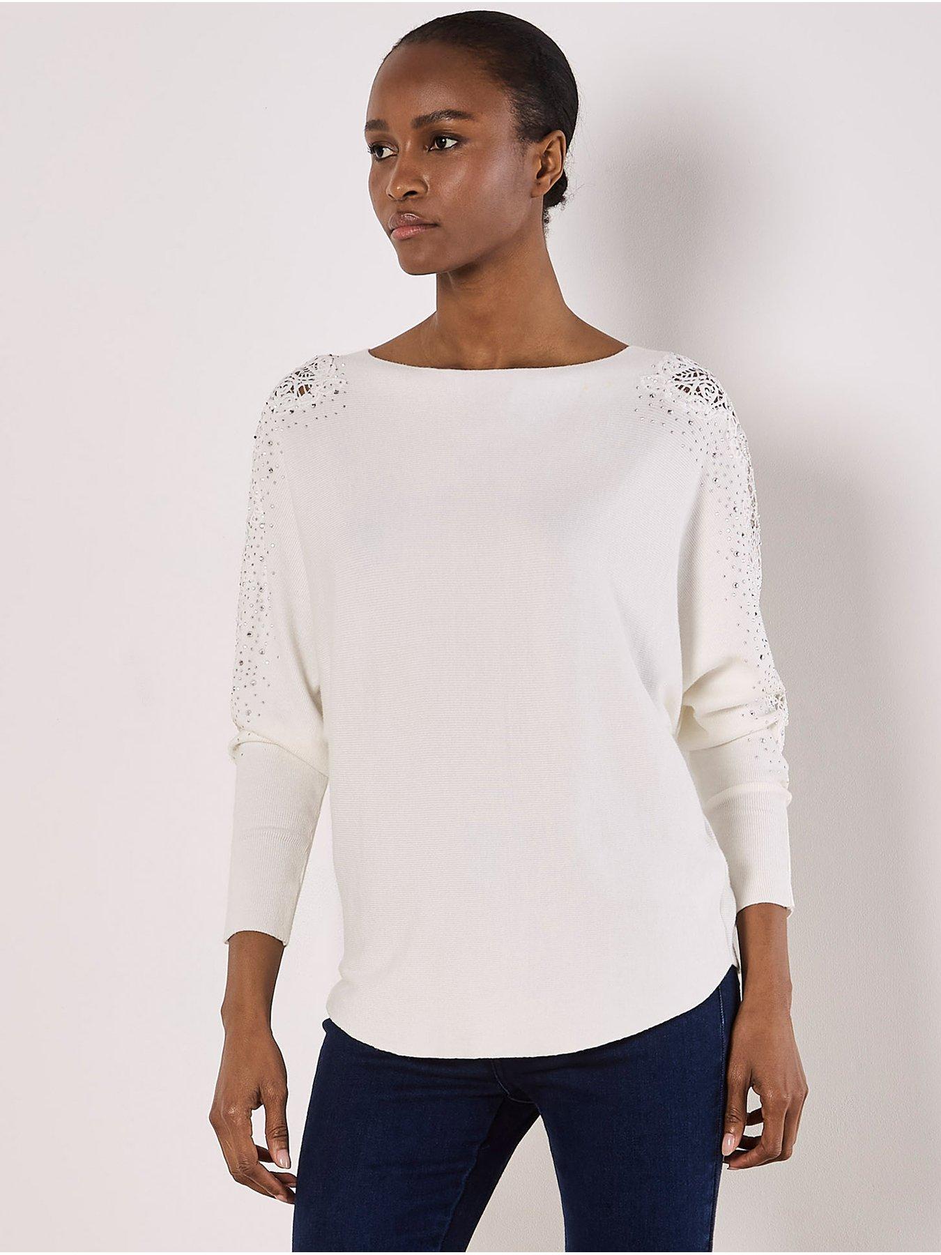 Image 1 of 4 of Apricot Apricot Lace &amp; Stud Arm Batwing Jumper
