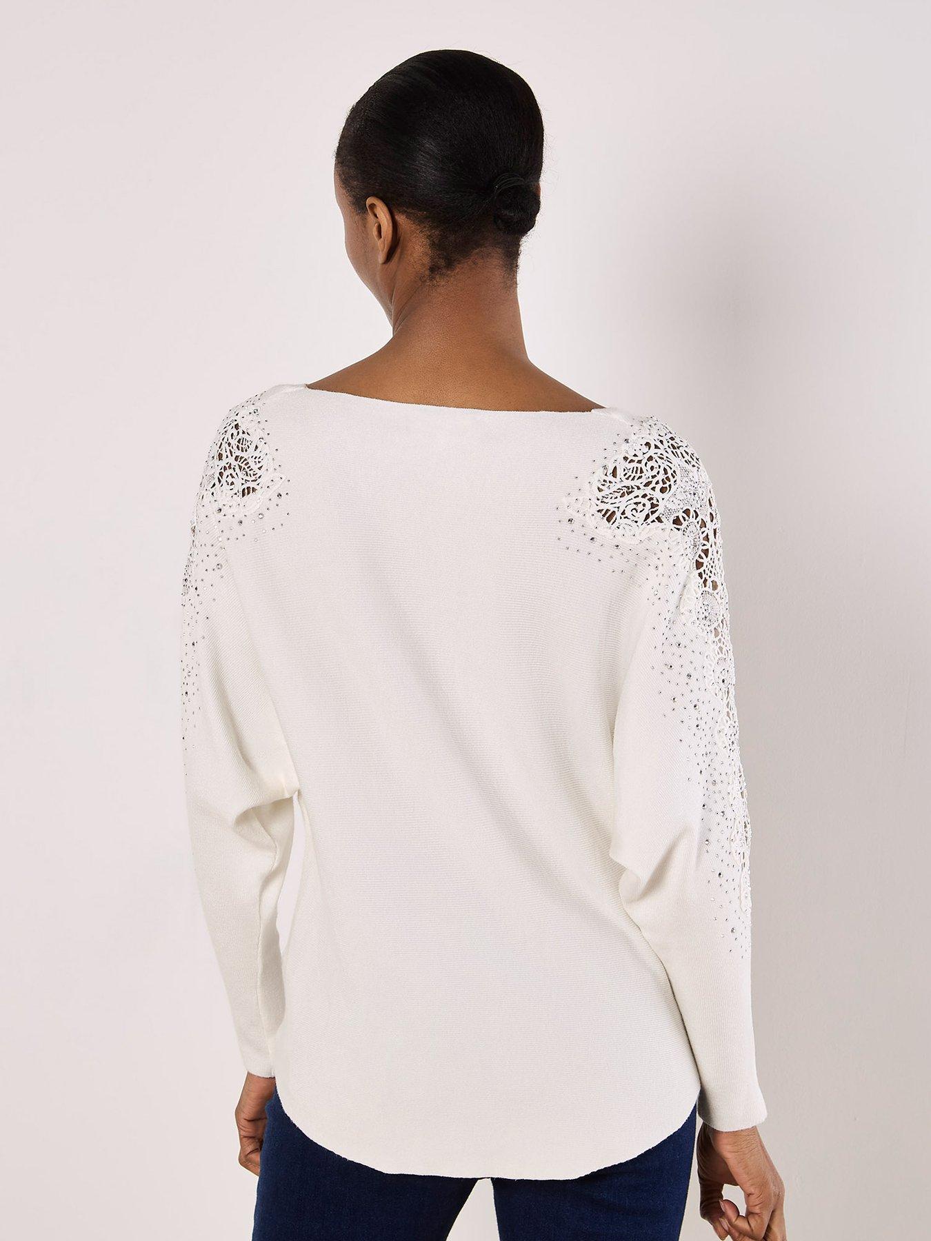 Image 2 of 4 of Apricot Apricot Lace &amp; Stud Arm Batwing Jumper