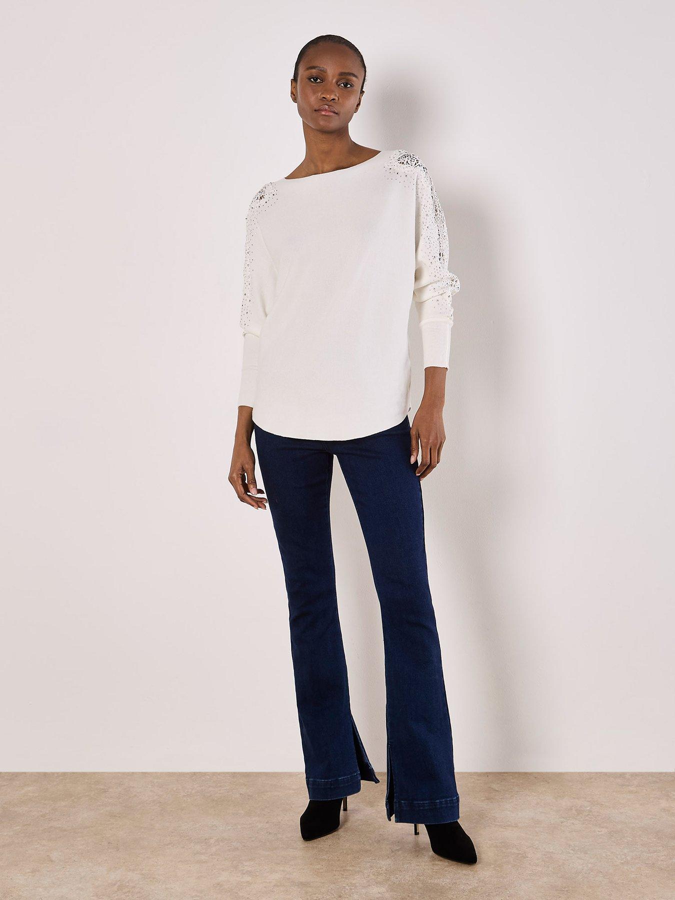 Image 3 of 4 of Apricot Apricot Lace &amp; Stud Arm Batwing Jumper