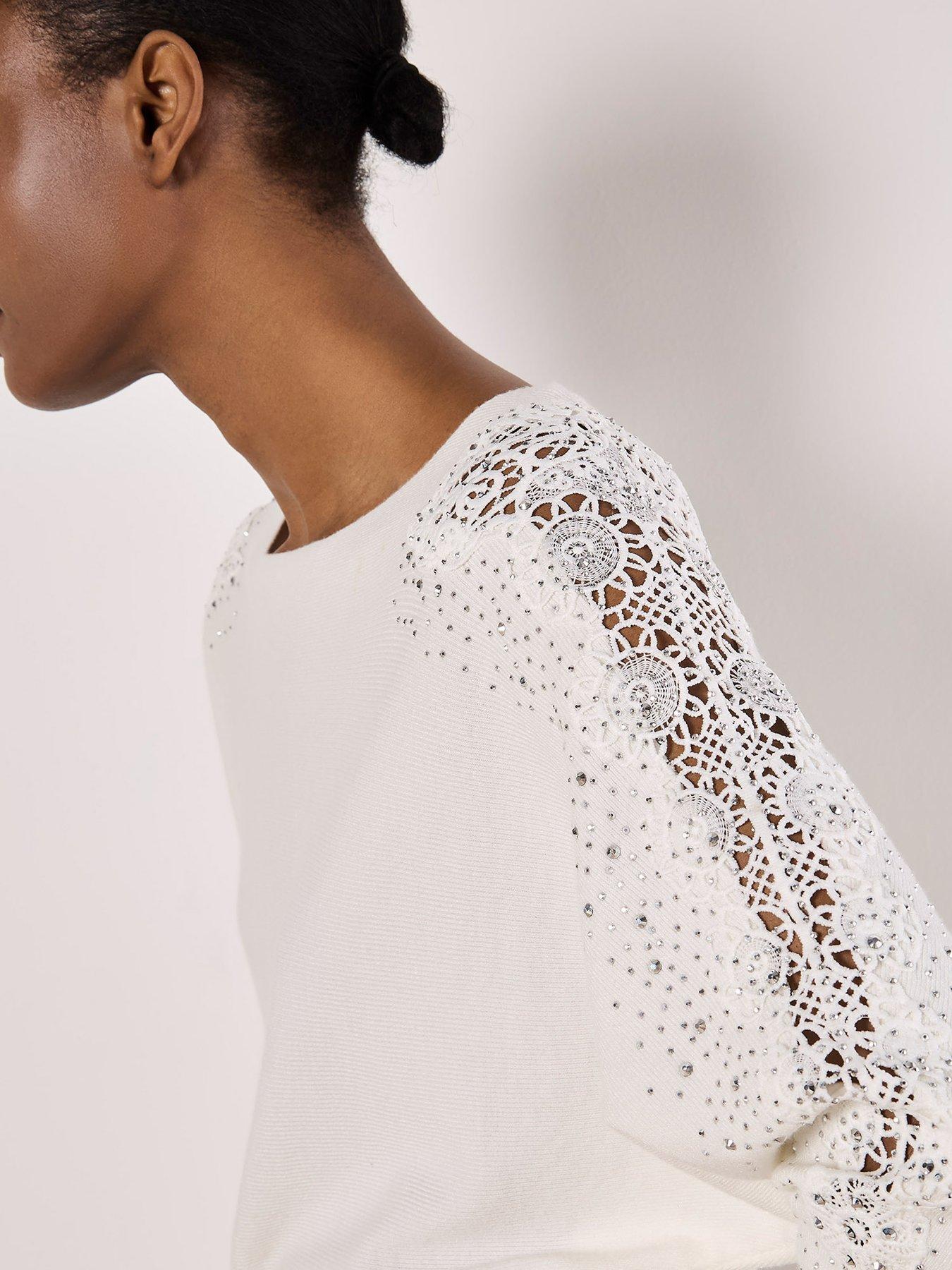 Image 4 of 4 of Apricot Apricot Lace &amp; Stud Arm Batwing Jumper