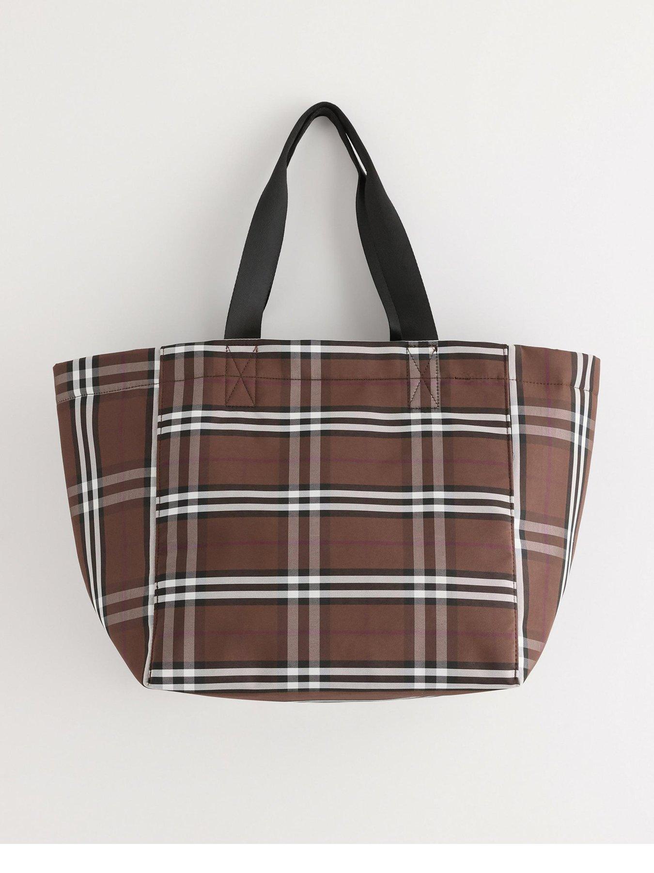 Image 1 of 3 of Lindex Womens Checked Lined Inner Pocket Tote Bag - Brown