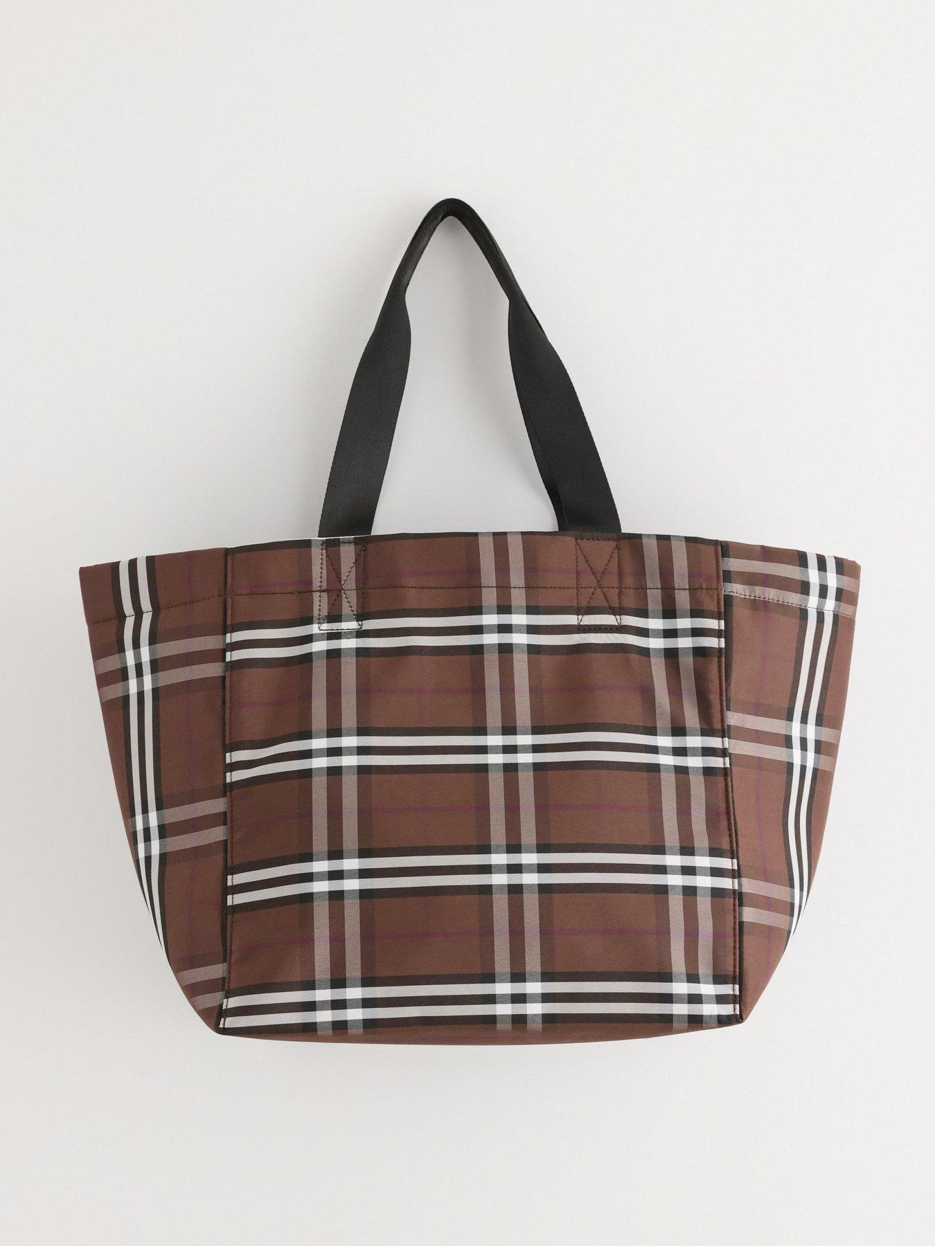 Image 2 of 3 of Lindex Womens Checked Lined Inner Pocket Tote Bag - Brown
