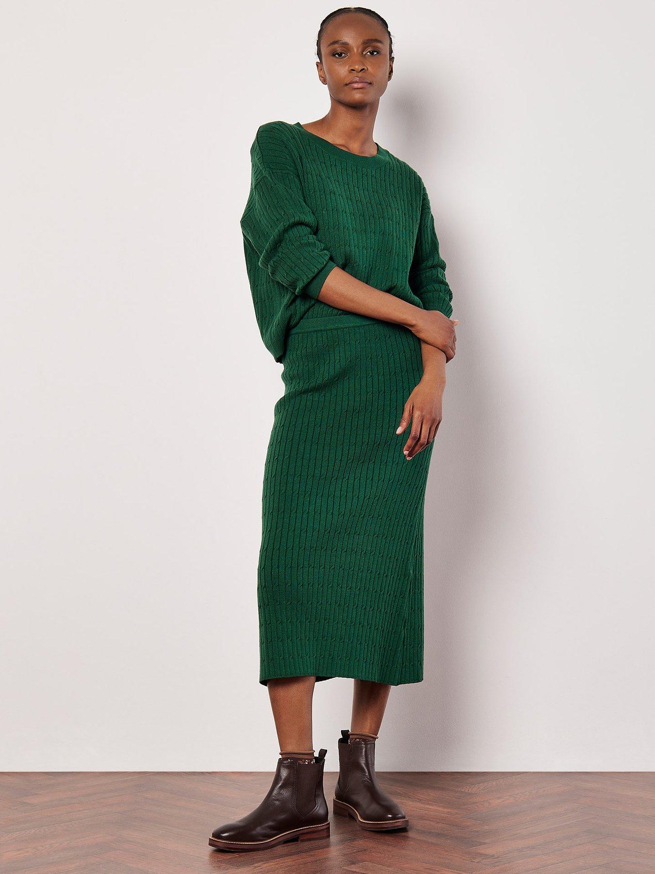 Image 1 of 4 of Apricot Apricot Fine Gauge Cable Knit Midi Skirt