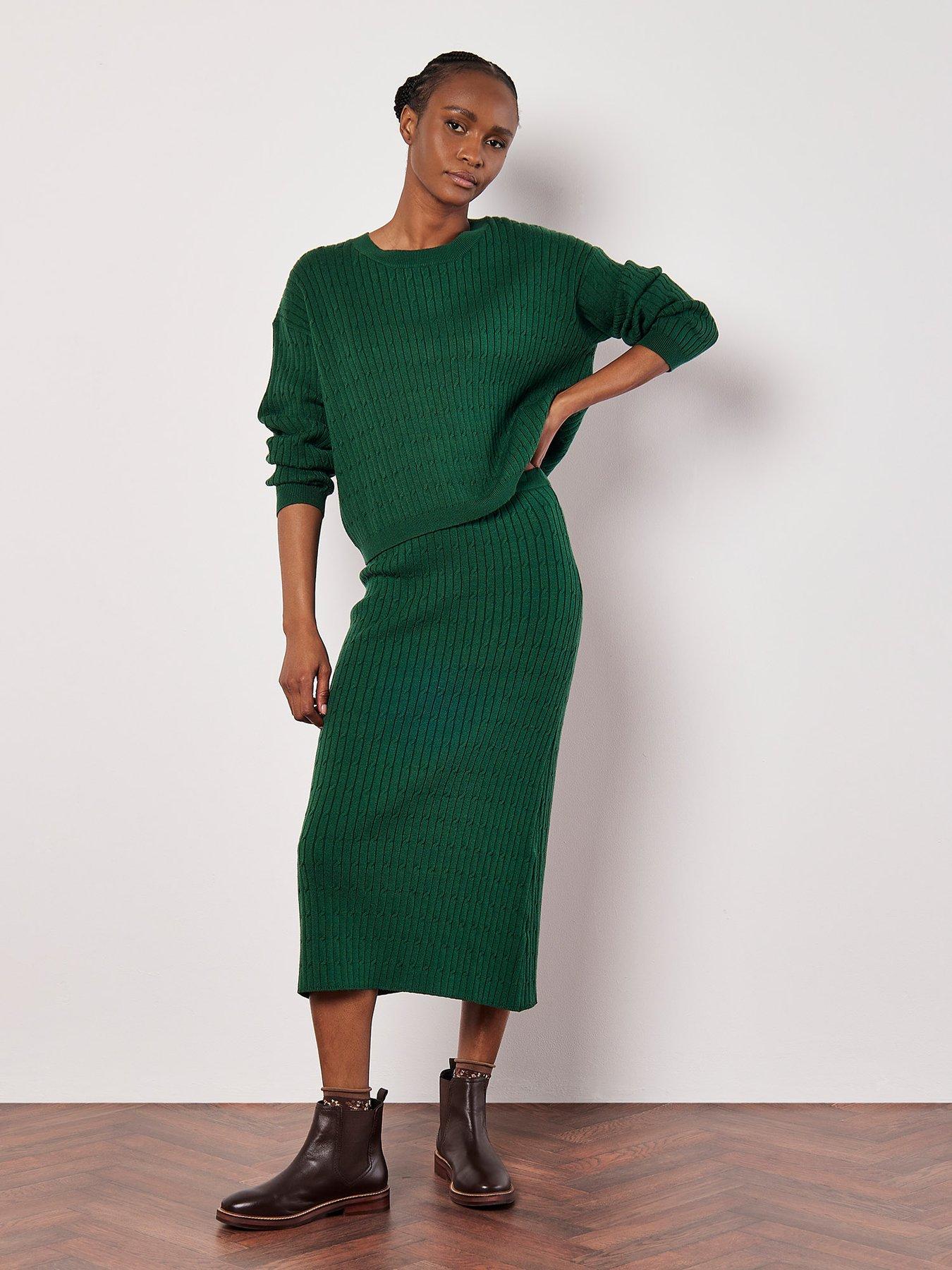 Image 3 of 4 of Apricot Apricot Fine Gauge Cable Knit Midi Skirt