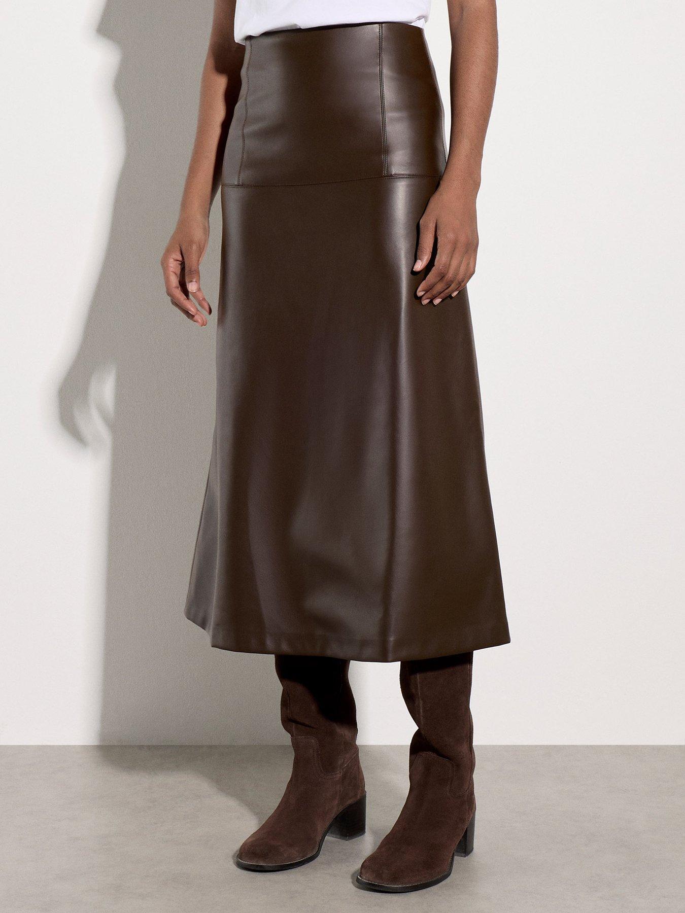 Image 1 of 5 of Apricot Apricot Pleated Faux Leather Midaxi Skirt
