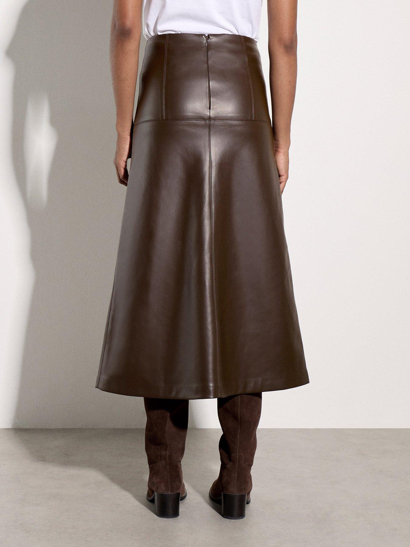 Image 2 of 5 of Apricot Apricot Pleated Faux Leather Midaxi Skirt