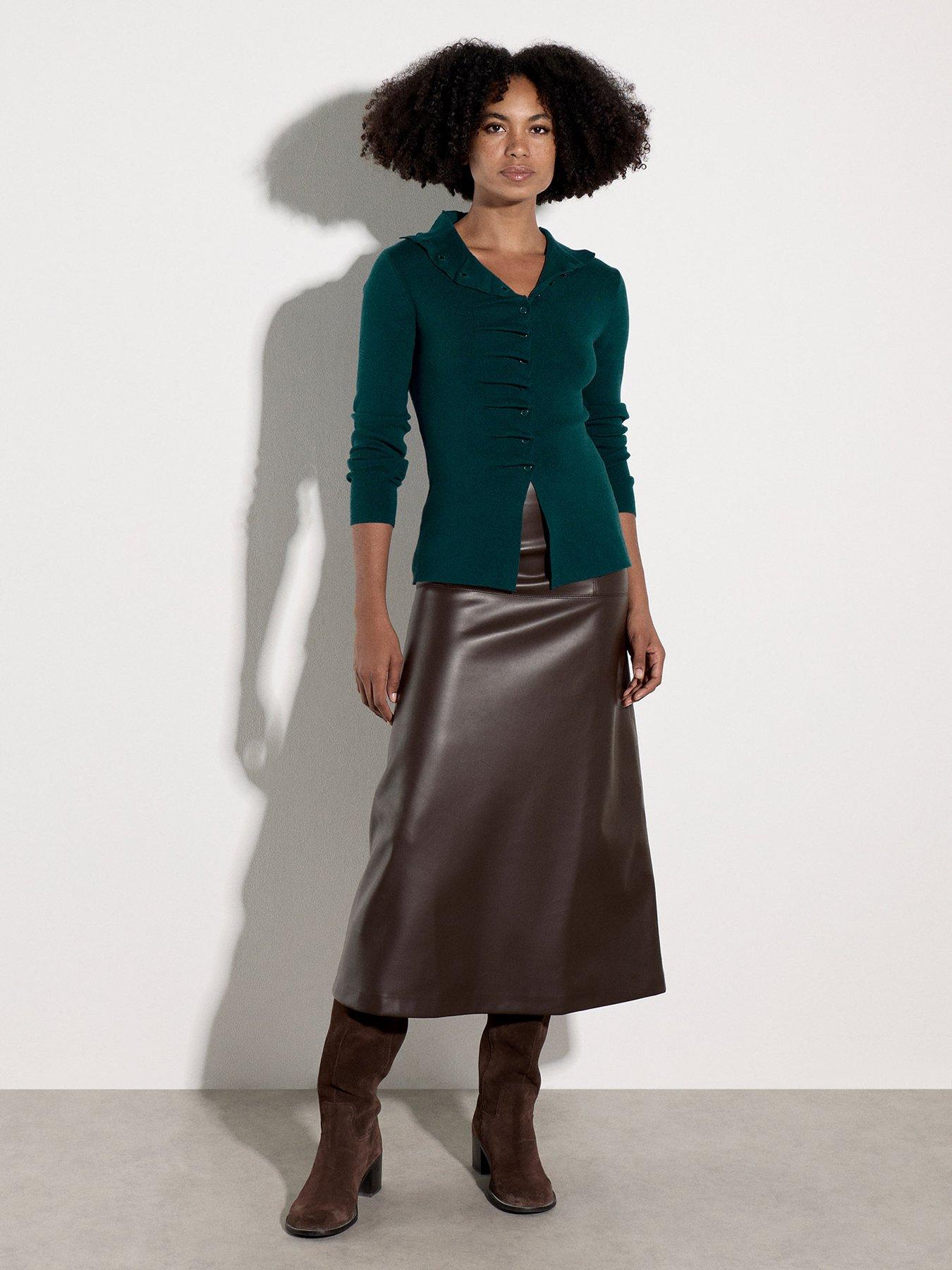 Image 3 of 5 of Apricot Apricot Pleated Faux Leather Midaxi Skirt