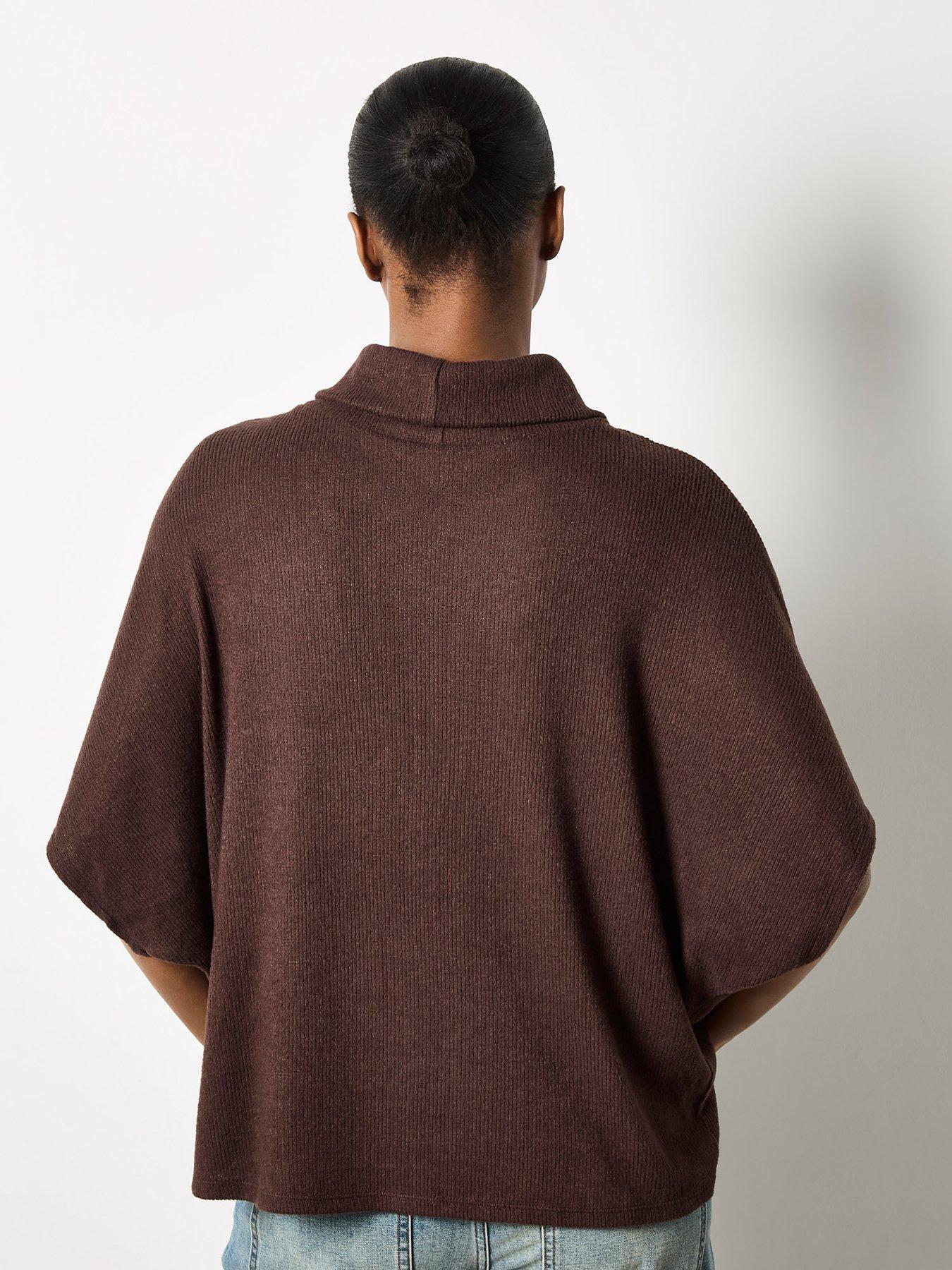 Image 2 of 4 of Apricot Womens Roll Neck Soft Rib Cape - Brown