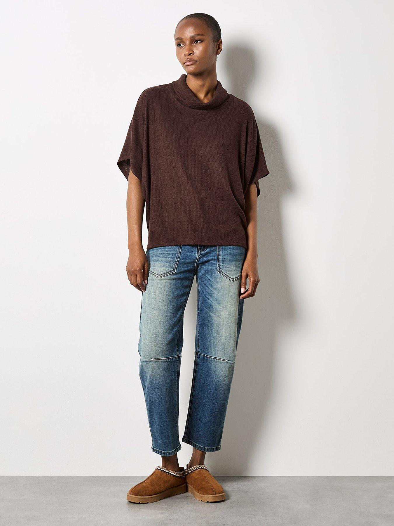 Image 3 of 4 of Apricot Womens Roll Neck Soft Rib Cape - Brown