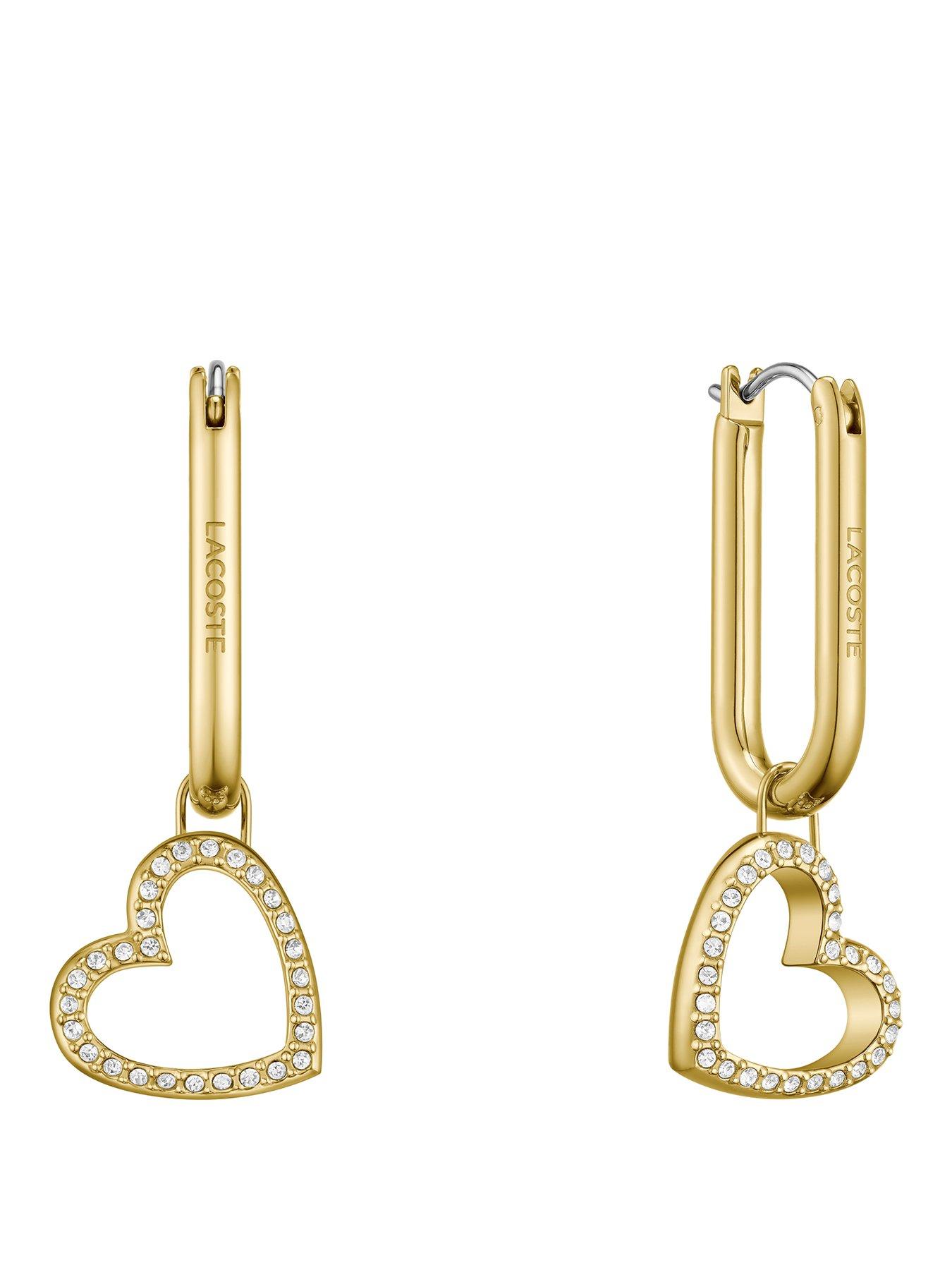Image 1 of 4 of Lacoste Elyse Gold Hoops with Crystal Set Hearts
