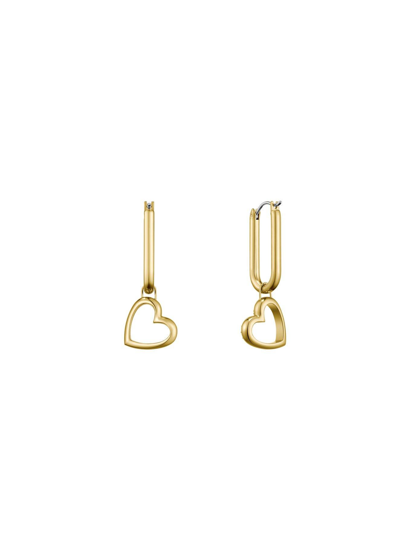 Image 2 of 4 of Lacoste Elyse Gold Hoops with Crystal Set Hearts