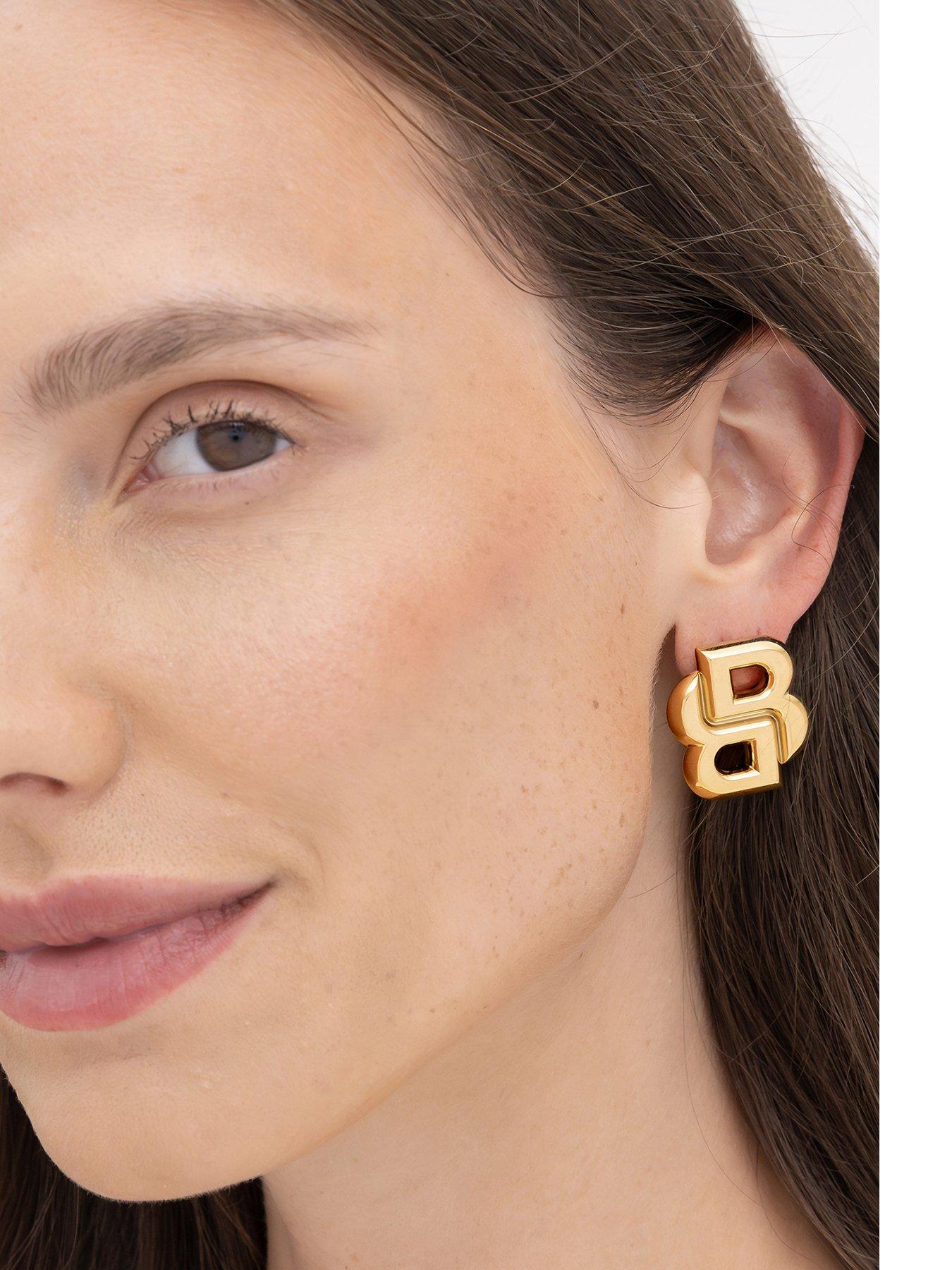 BOSS Ladies BOSS Double B Statement Light Yellow Gold PVD Earrings