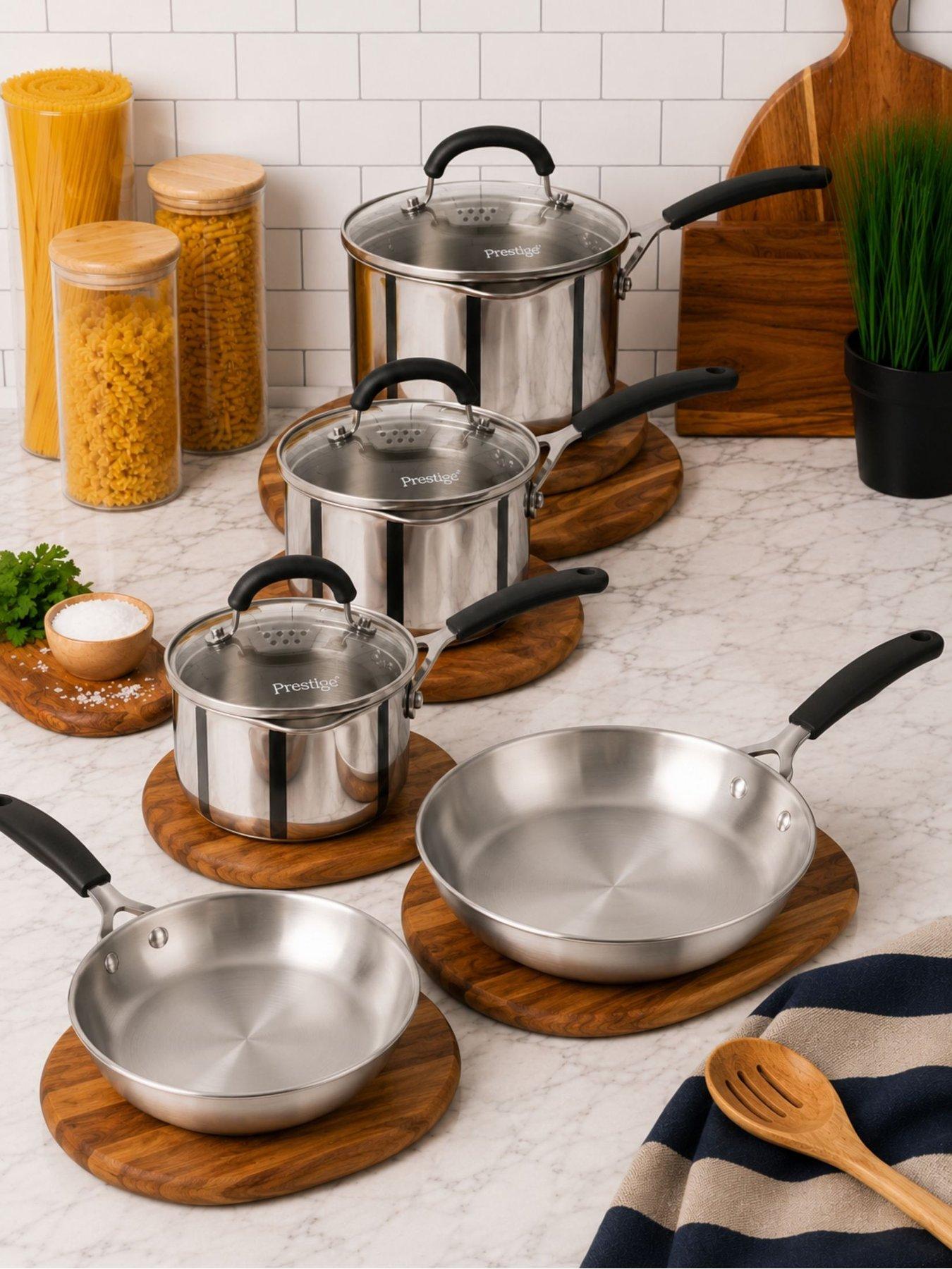 Prestige Prestige Made To Last Stainless Steel 5pce Set (16,18  &  20cm S/pans, 21  &  25cm Uncoated Frys)