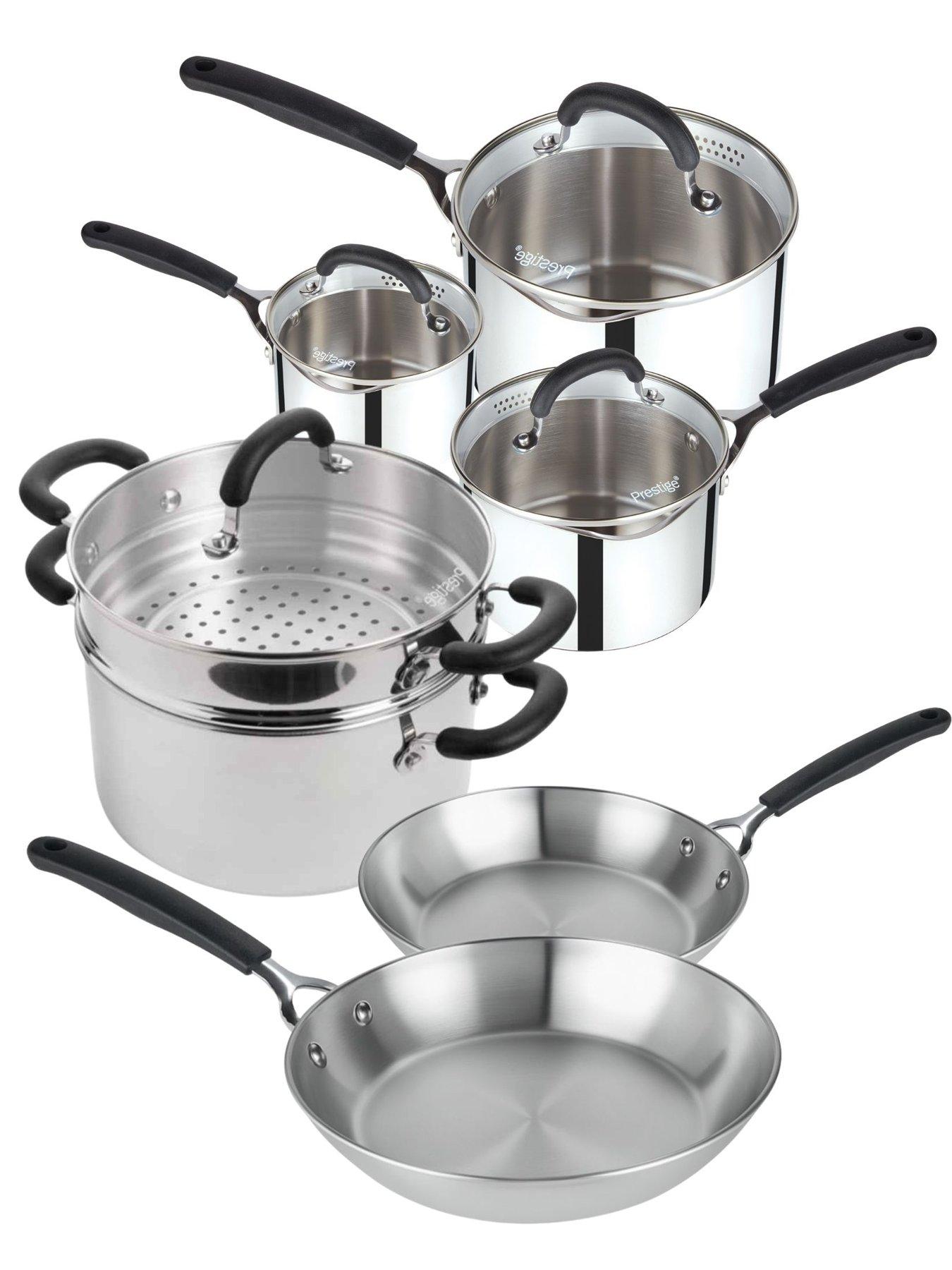 Image 1 of 8 of Prestige Prestige Made To Last Stainless Steel 6pce Set (16,18 &amp; 20cm S/pans, 21 &amp; 25cm Uncoated Frys &amp; 24cm S/pot With Steamer))